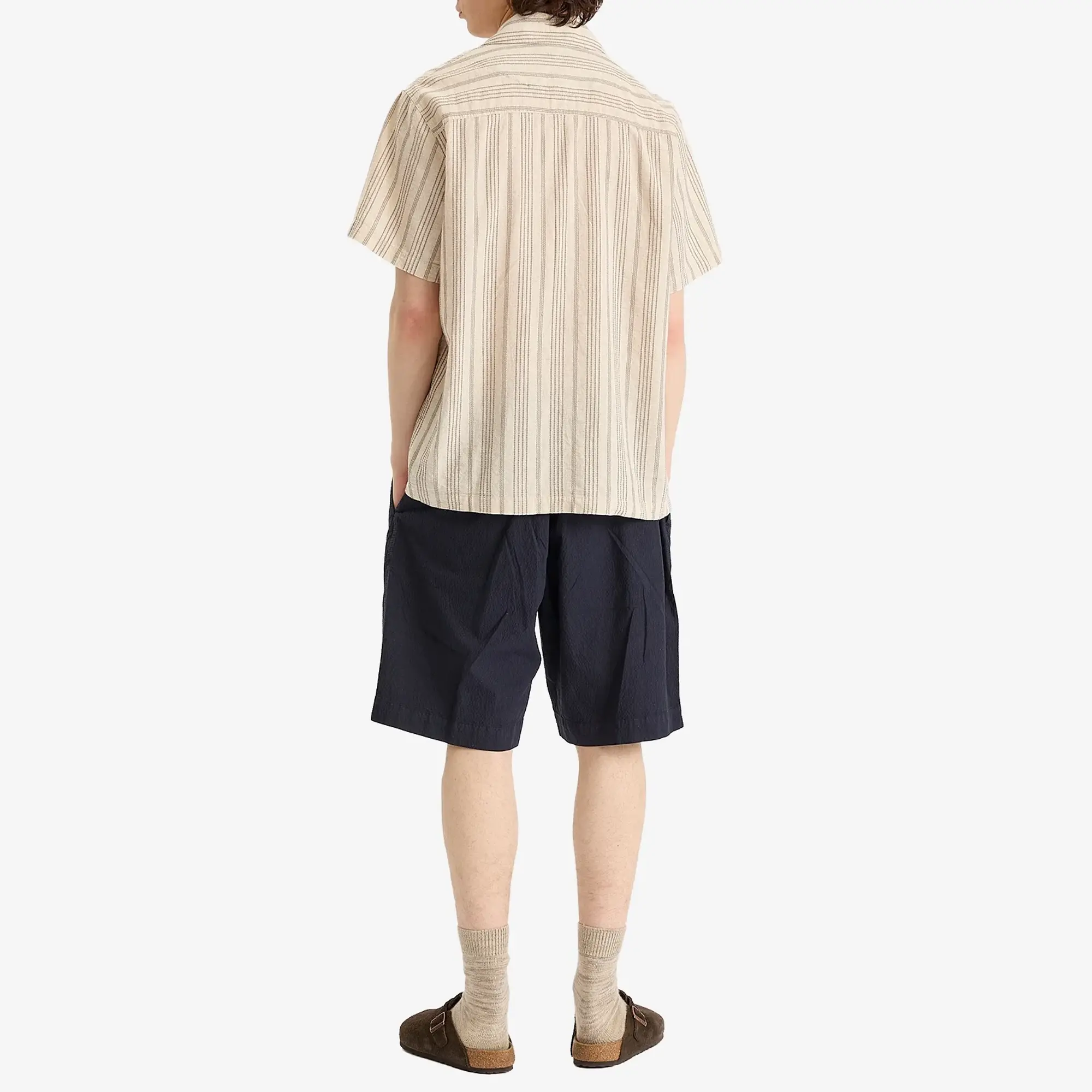 Universal Works Men's Seersucker Pleated Track Short Navy