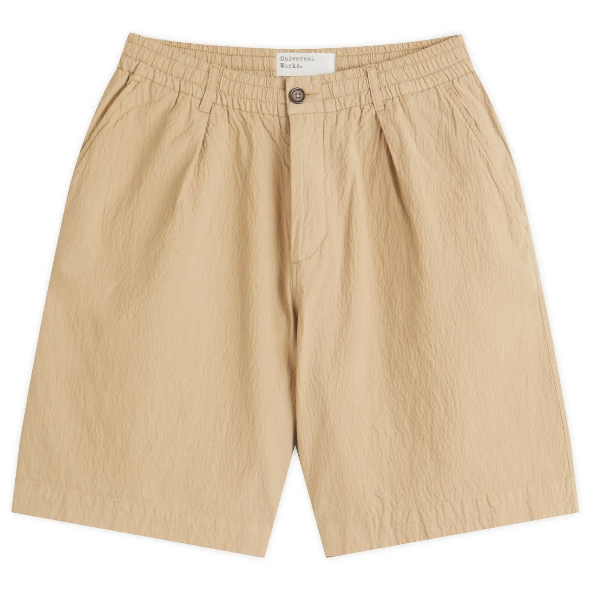Universal Works Men's Seersucker Pleated Track Short Sand