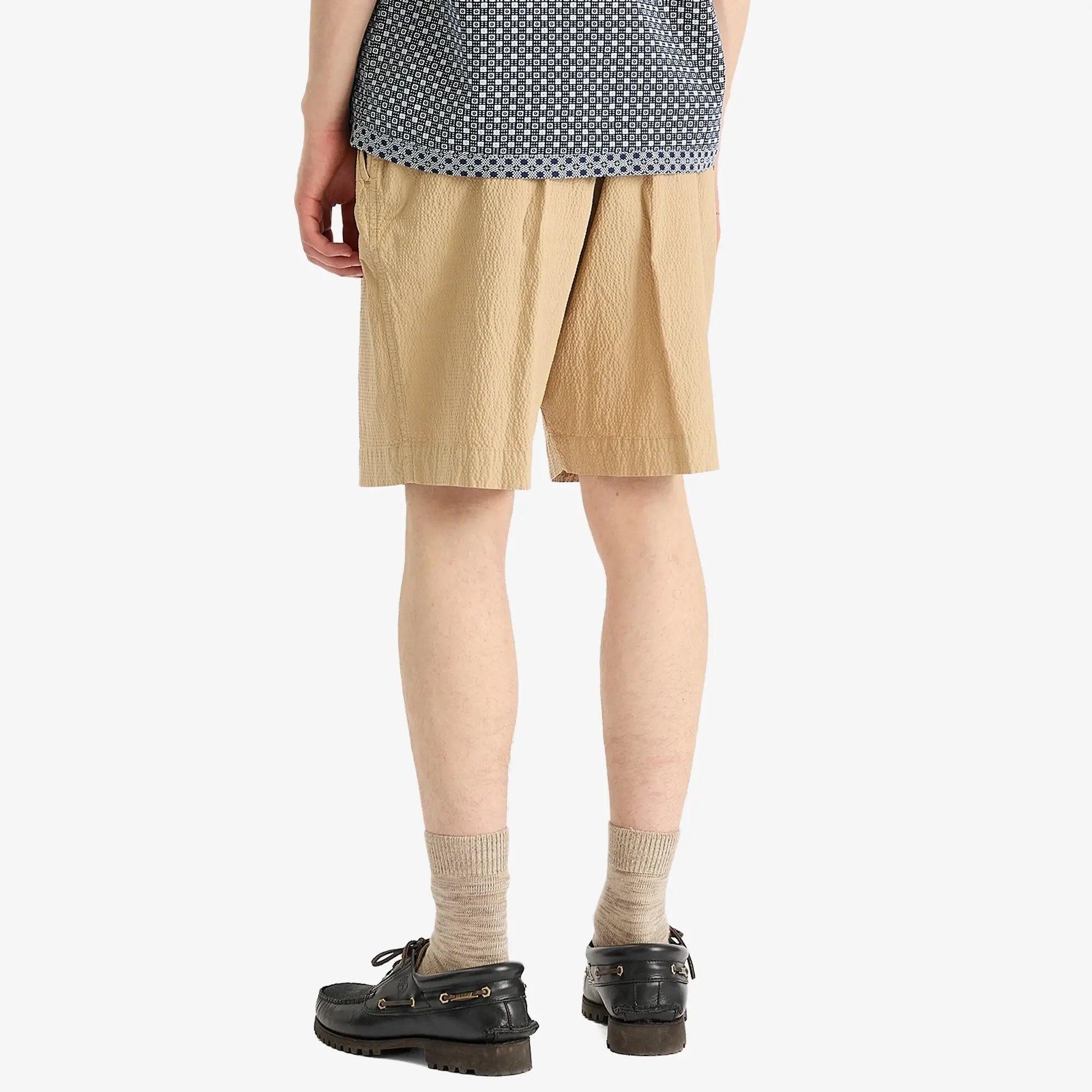 Universal Works Men's Seersucker Pleated Track Short Sand