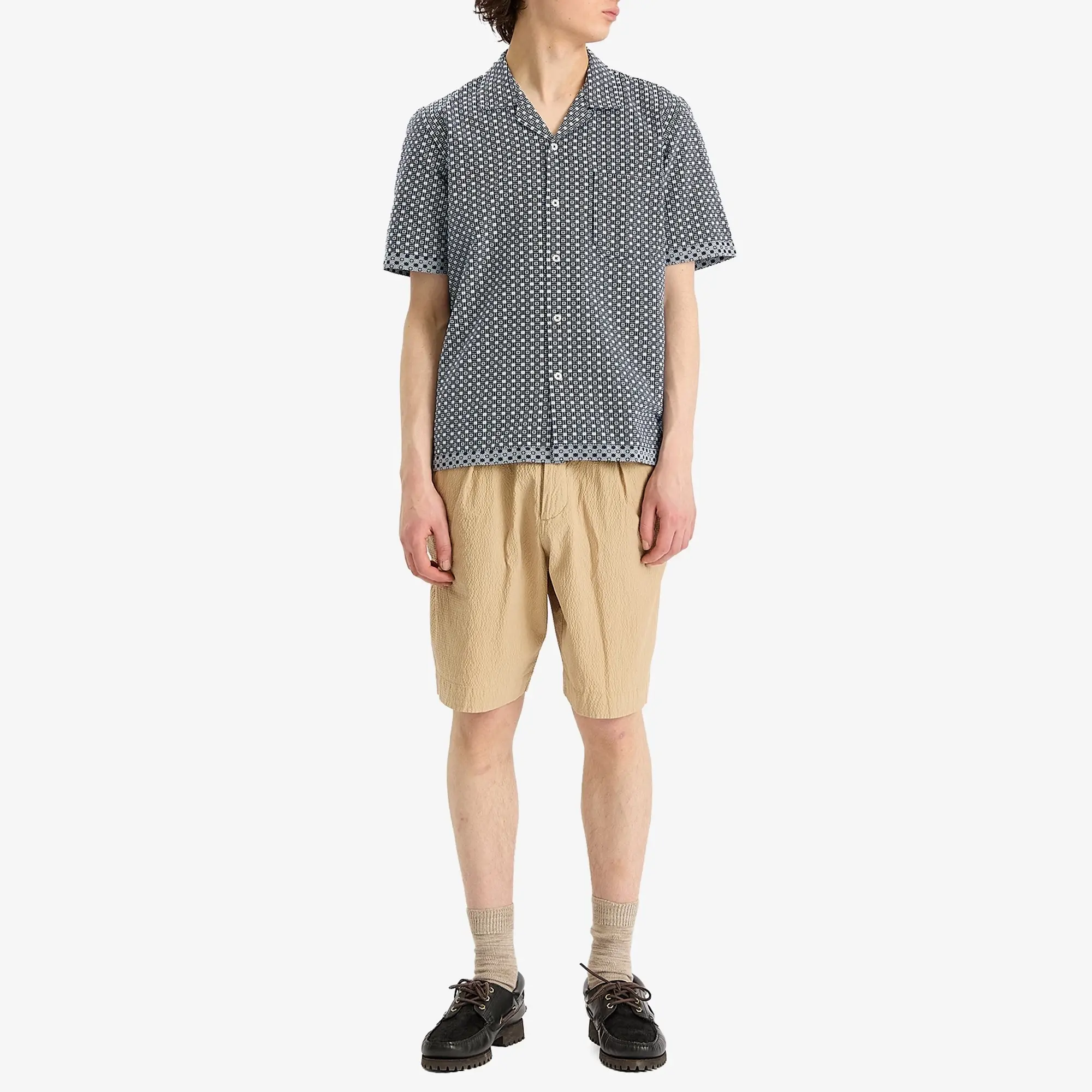 Universal Works Men's Seersucker Pleated Track Short Sand