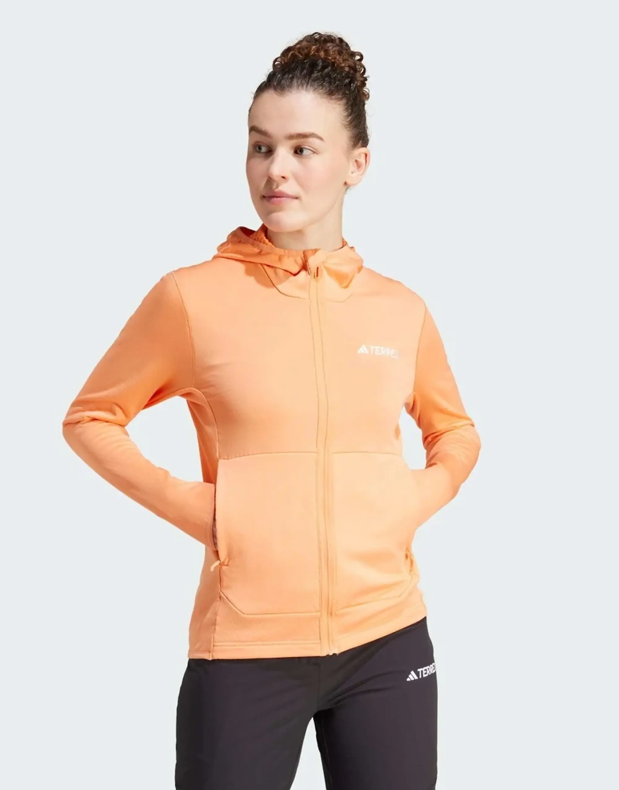 Adidas Terrex Xperior Light Fleece Hooded Jacket In Amber Tint-Orange