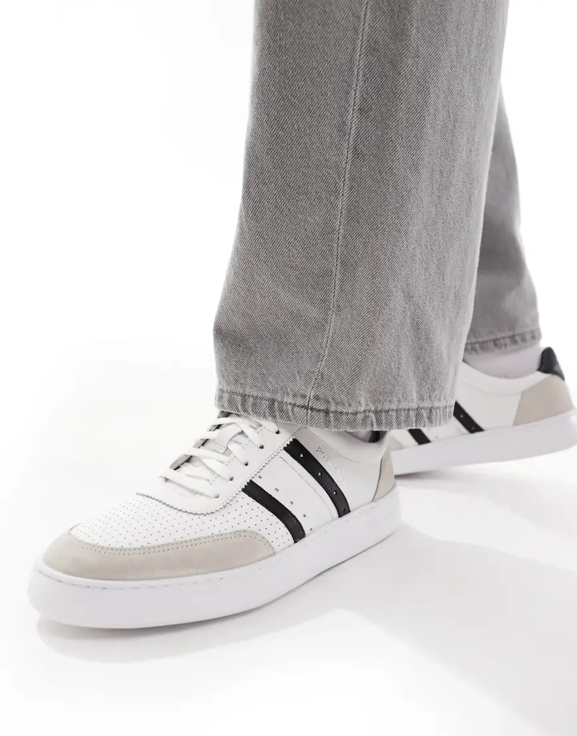 Paul Smith Leather Logo Trainers With Side Stripe In White