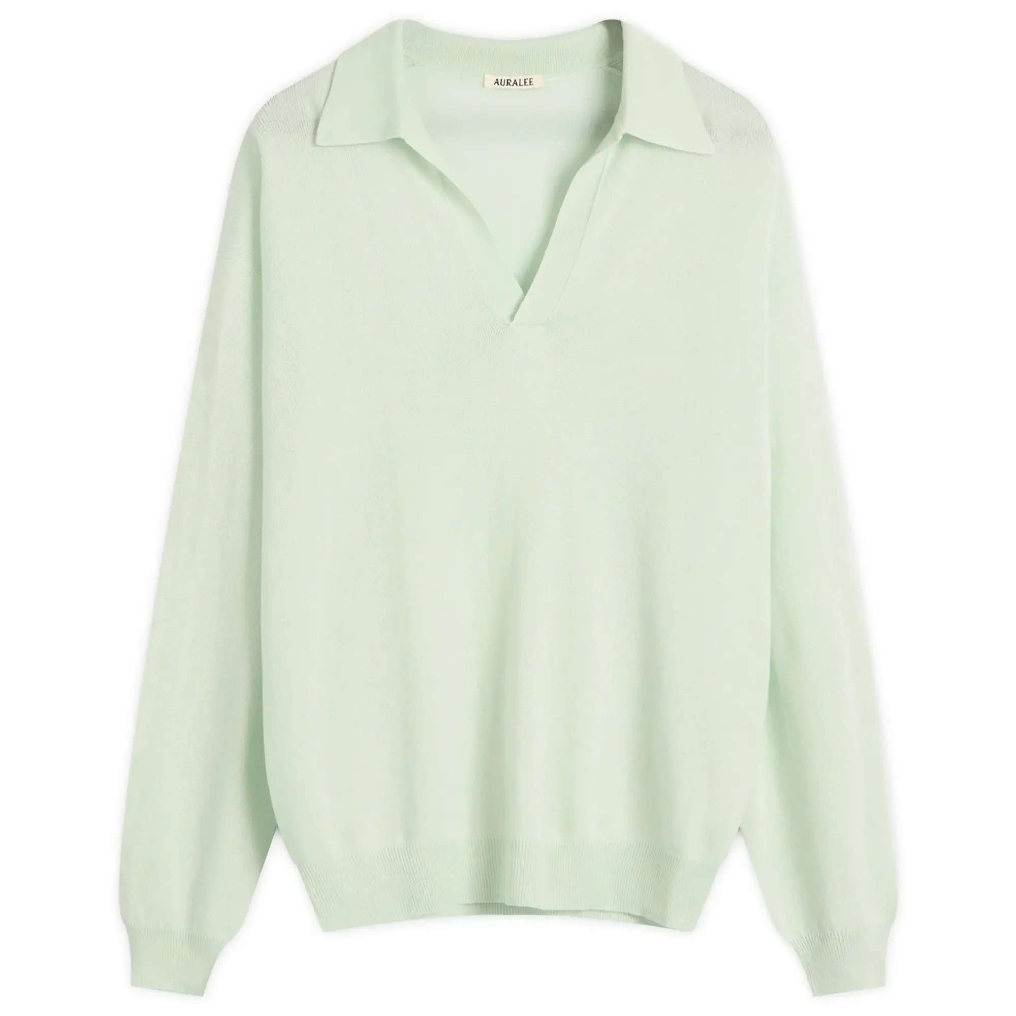 Auralee Men's Super Fine Cashmere Silk Knit Skipper Polo White Green