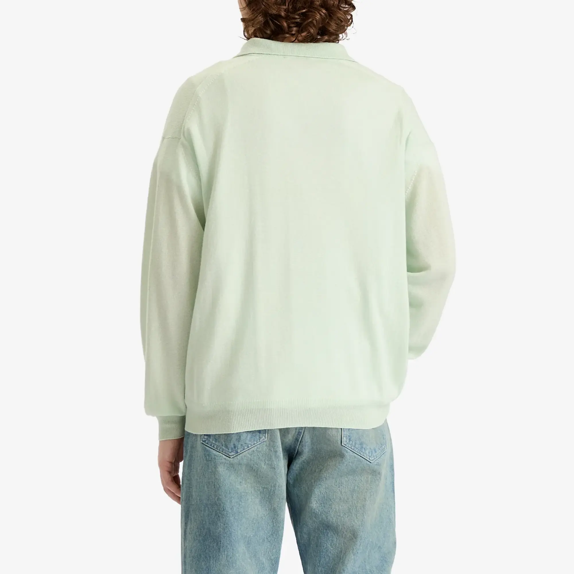 Auralee Men's Super Fine Cashmere Silk Knit Skipper Polo White Green
