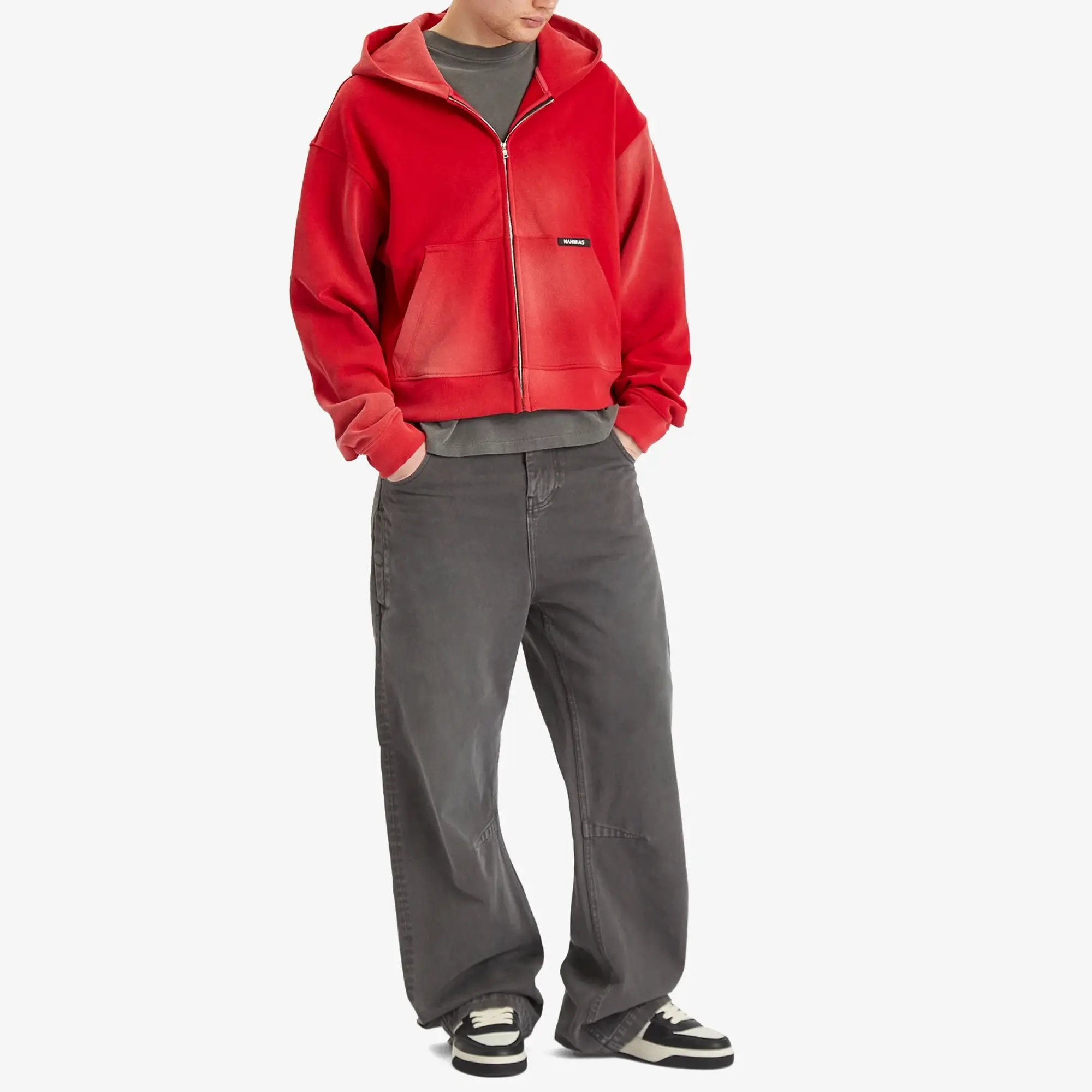Nahmias Men's Sunfade Boxy Zip-Up Hoodie Sunfade Cherry Fleece