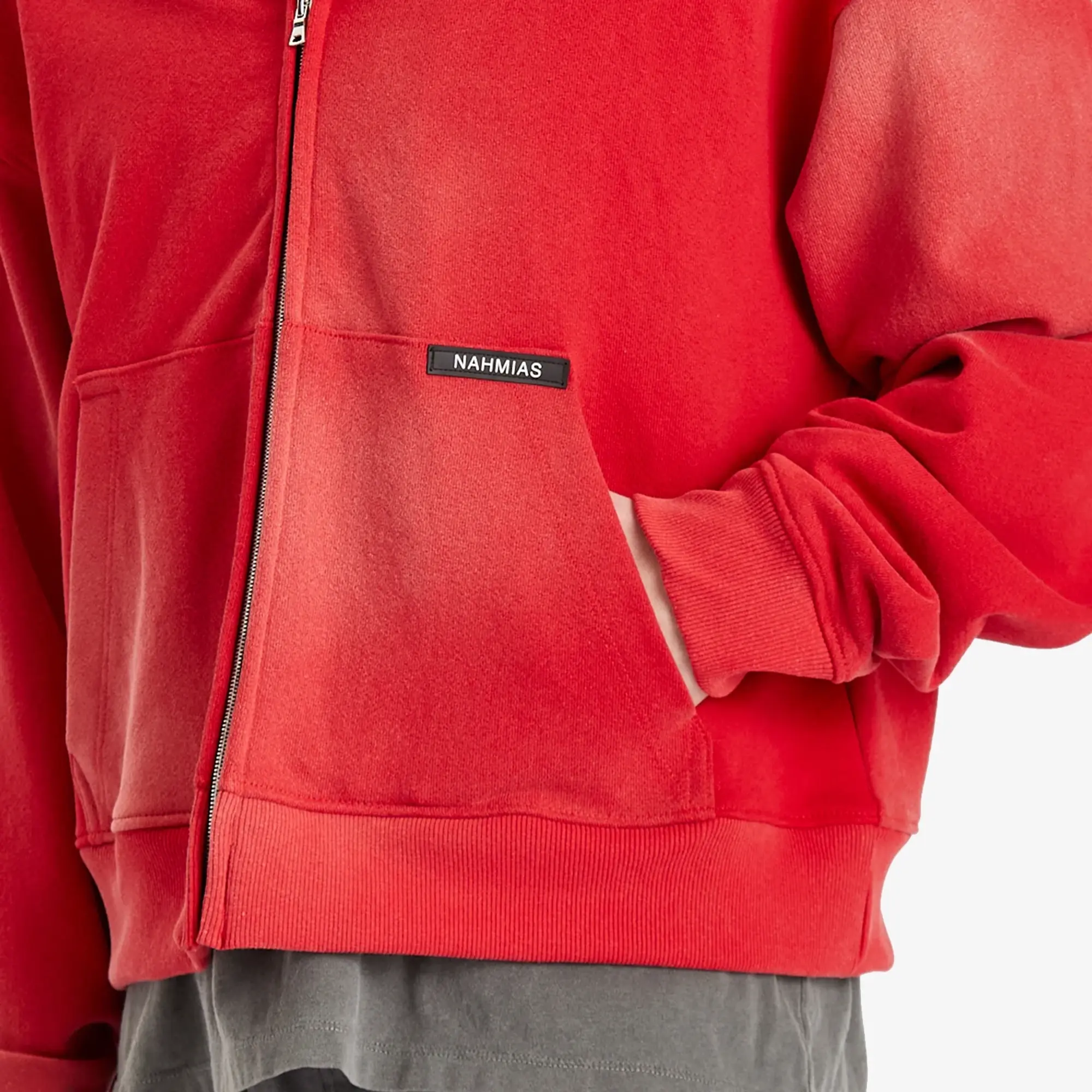 Nahmias Men's Sunfade Boxy Zip-Up Hoodie Sunfade Cherry Fleece