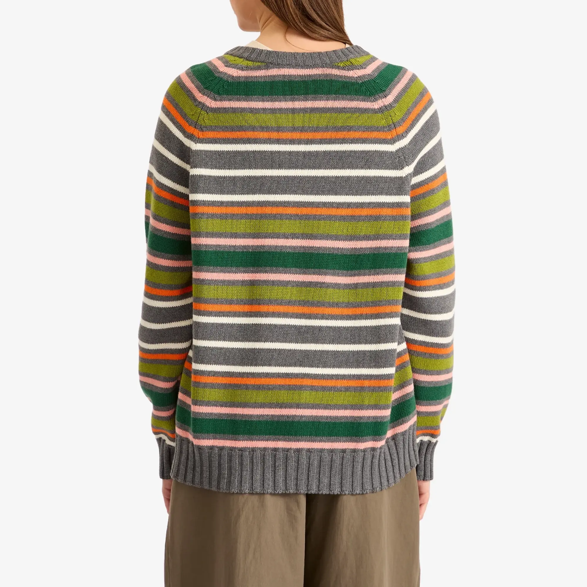 DONNI. Women's Cotton Cashmere Stripe V-Neck Jumper Charcoal Grey