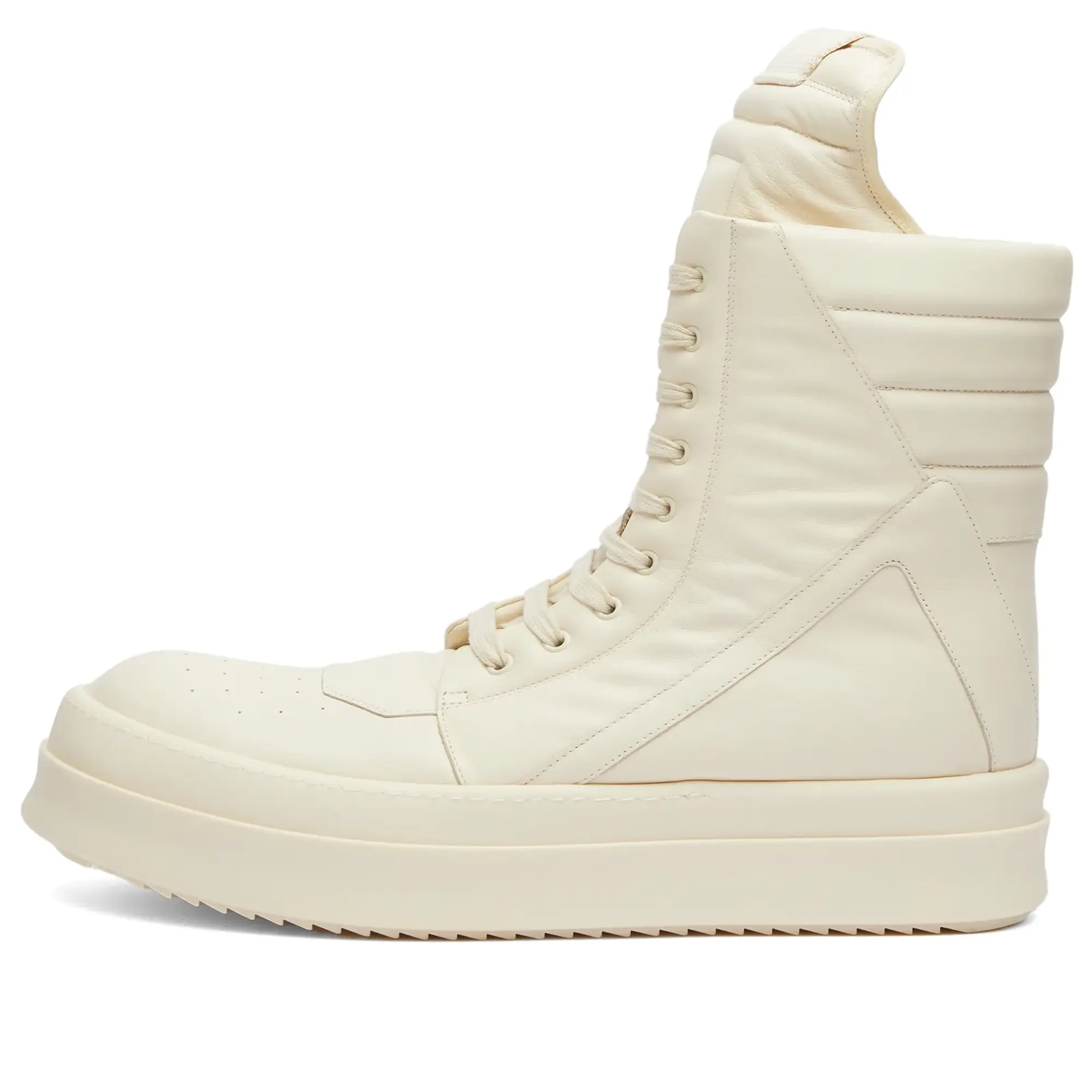 Rick Owens Men's Leather Geobasket Sneakers Milk/Milk/Milk