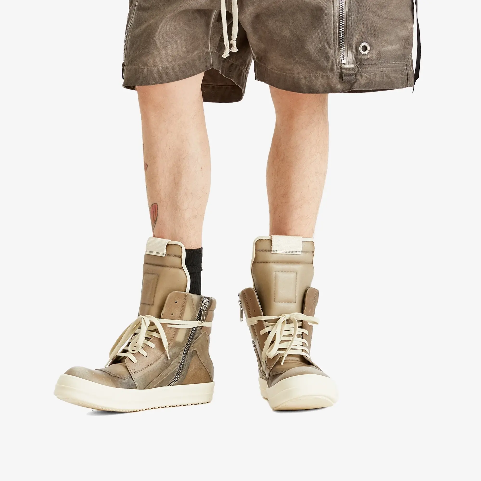 Rick Owens Men's Transparent Leather Geobaskets Dust/Dust/Milk