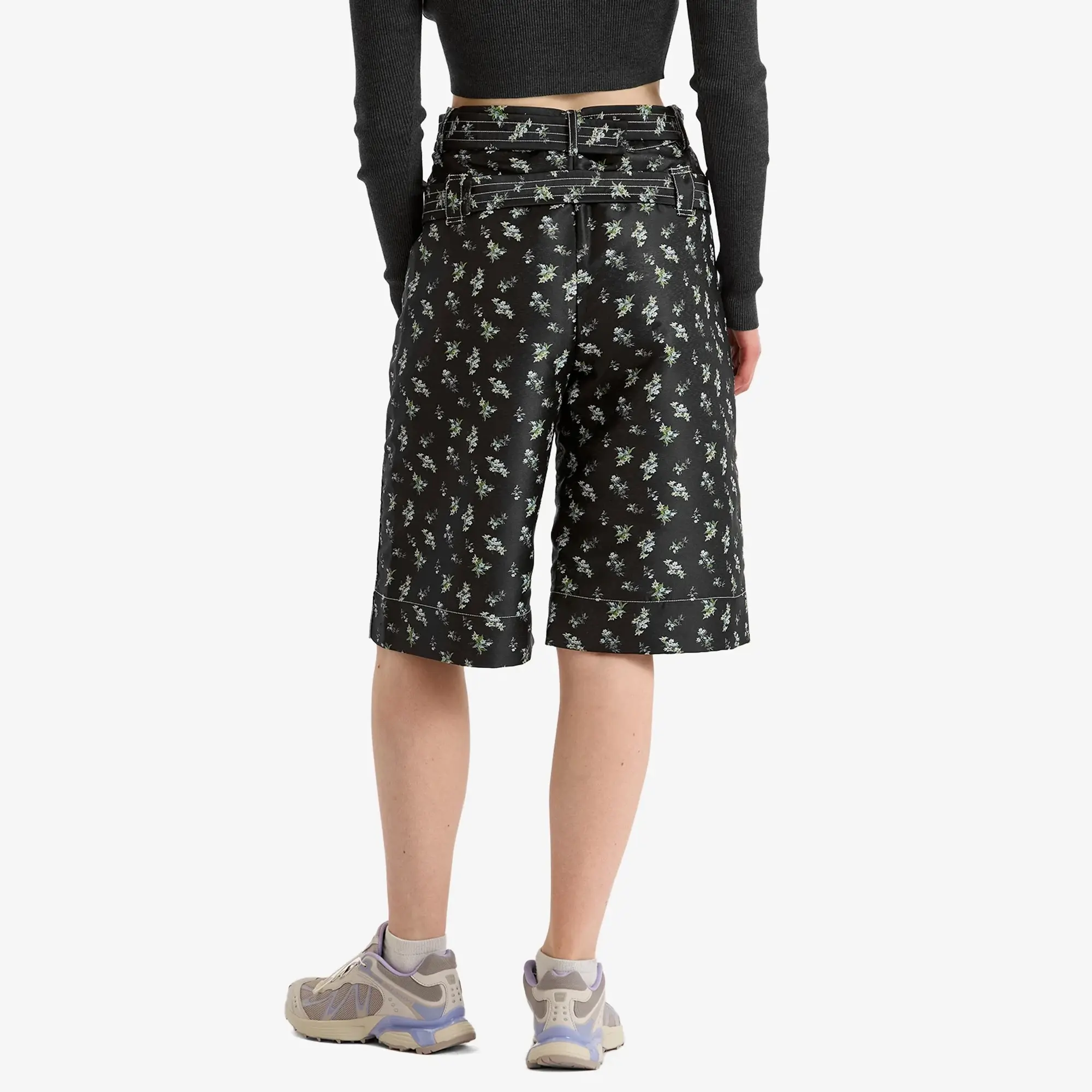 GANNI Women's Floral Jacquard Long Shorts Black