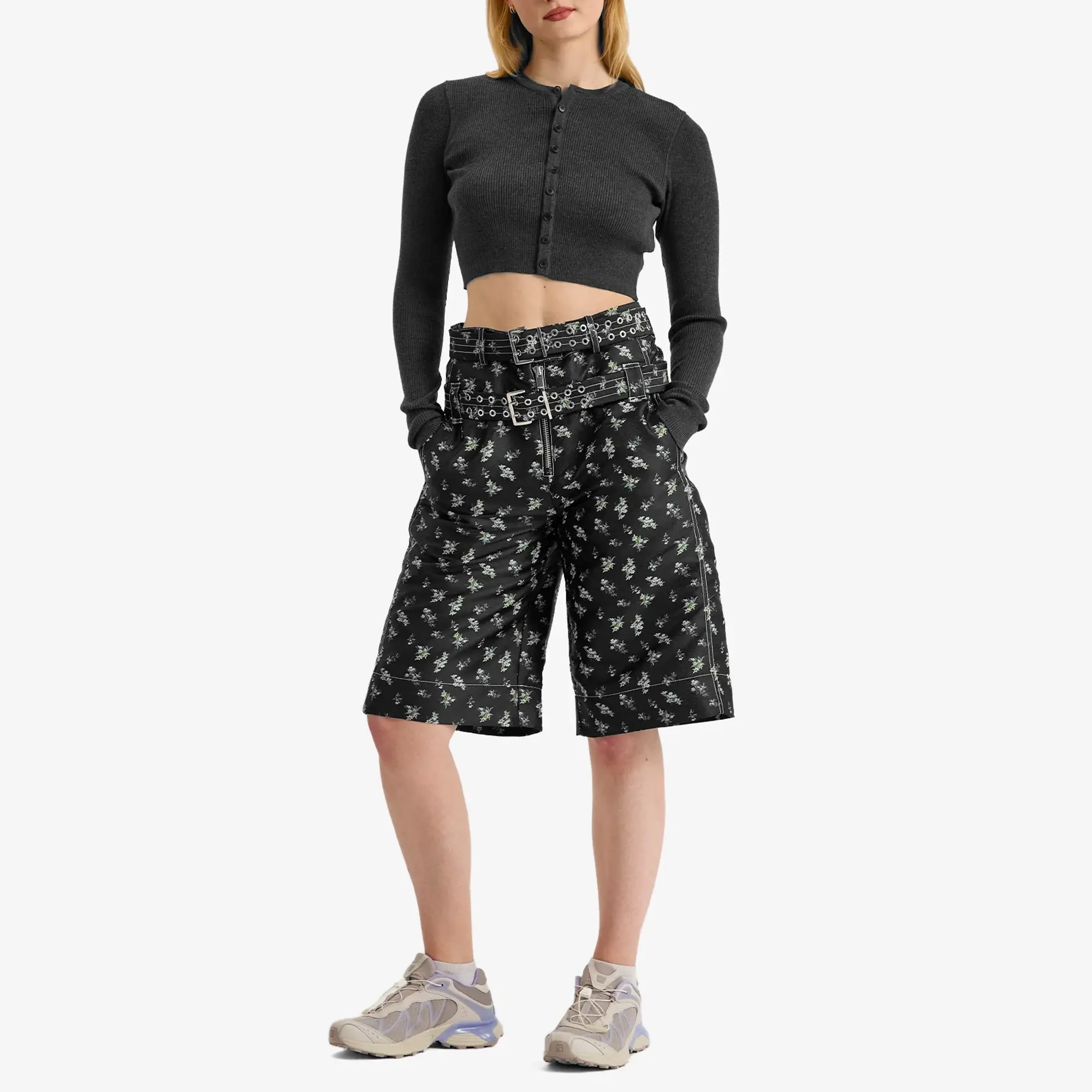GANNI Women's Floral Jacquard Long Shorts Black