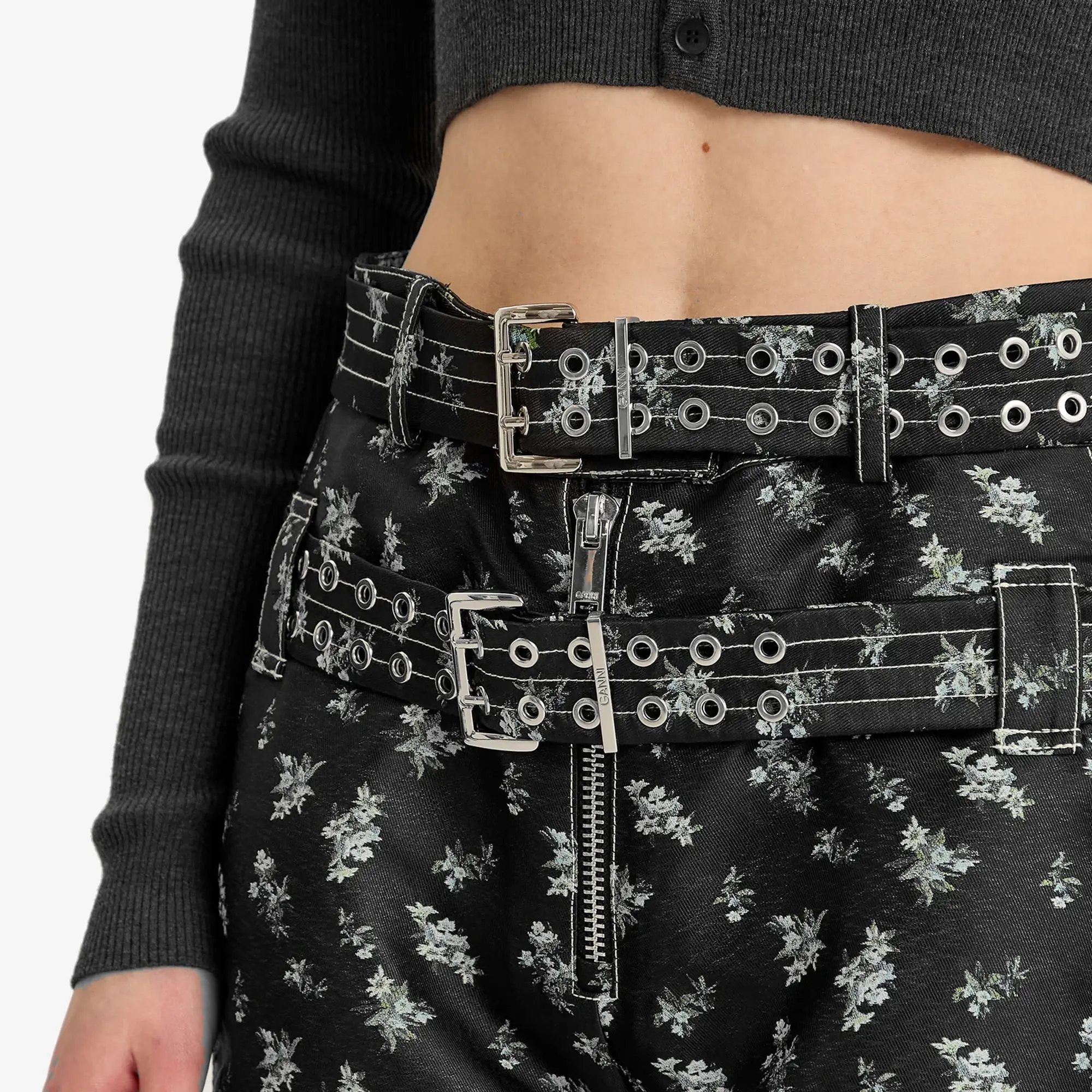 GANNI Women's Floral Jacquard Long Shorts Black