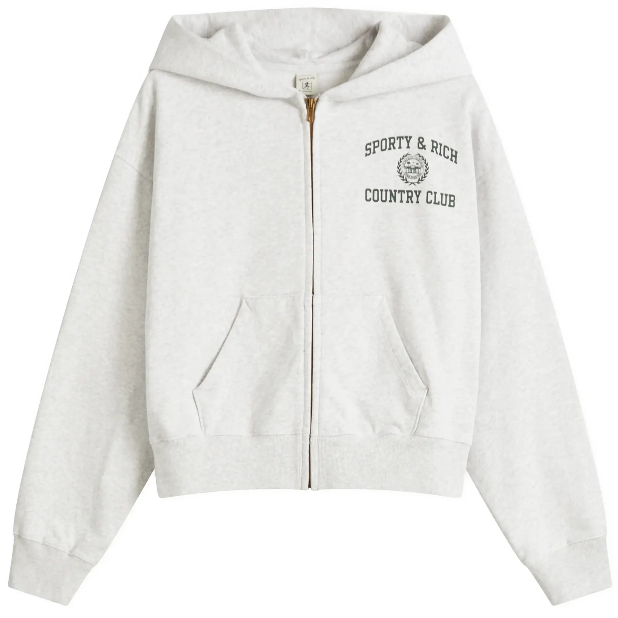Sweatshirt Sporty & Rich Varsity Crest Cropped Zip Hoodie Heather Gray Xl