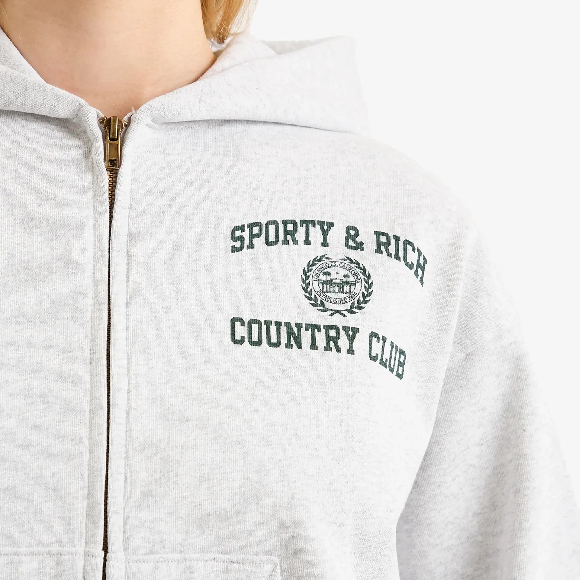 Sweatshirt Sporty & Rich Varsity Crest Cropped Zip Hoodie Heather Gray Xl