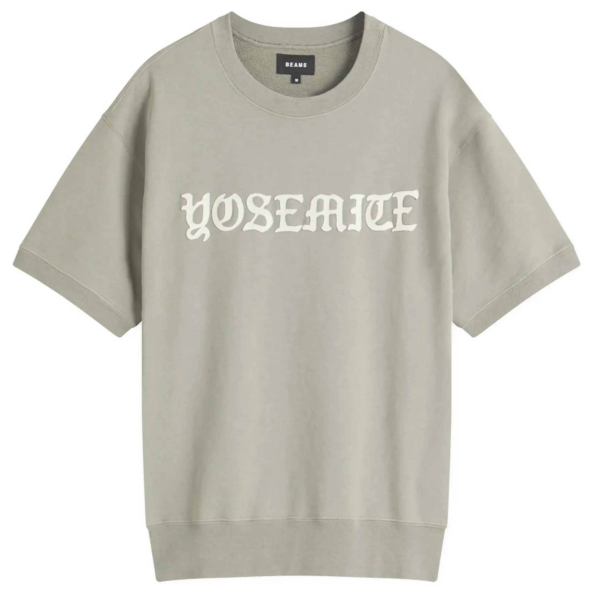 BEAMS Men's Print Short Sleeve Sweat Grey