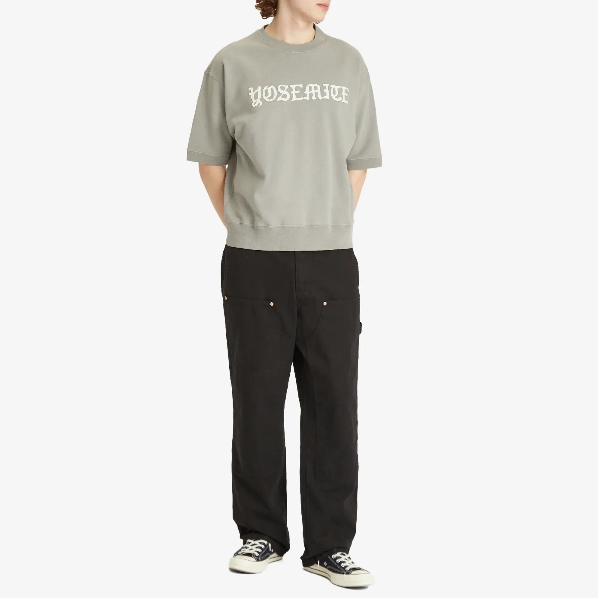 BEAMS Men's Print Short Sleeve Sweat Grey