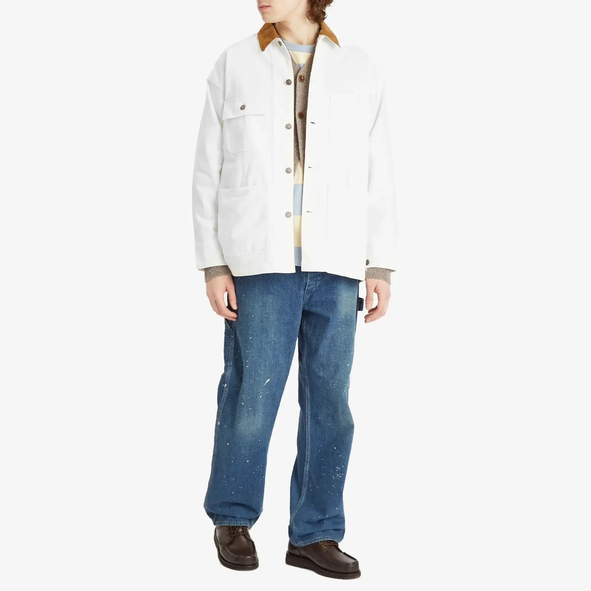 BEAMS Men's Denim Loose Coverall Jacket White