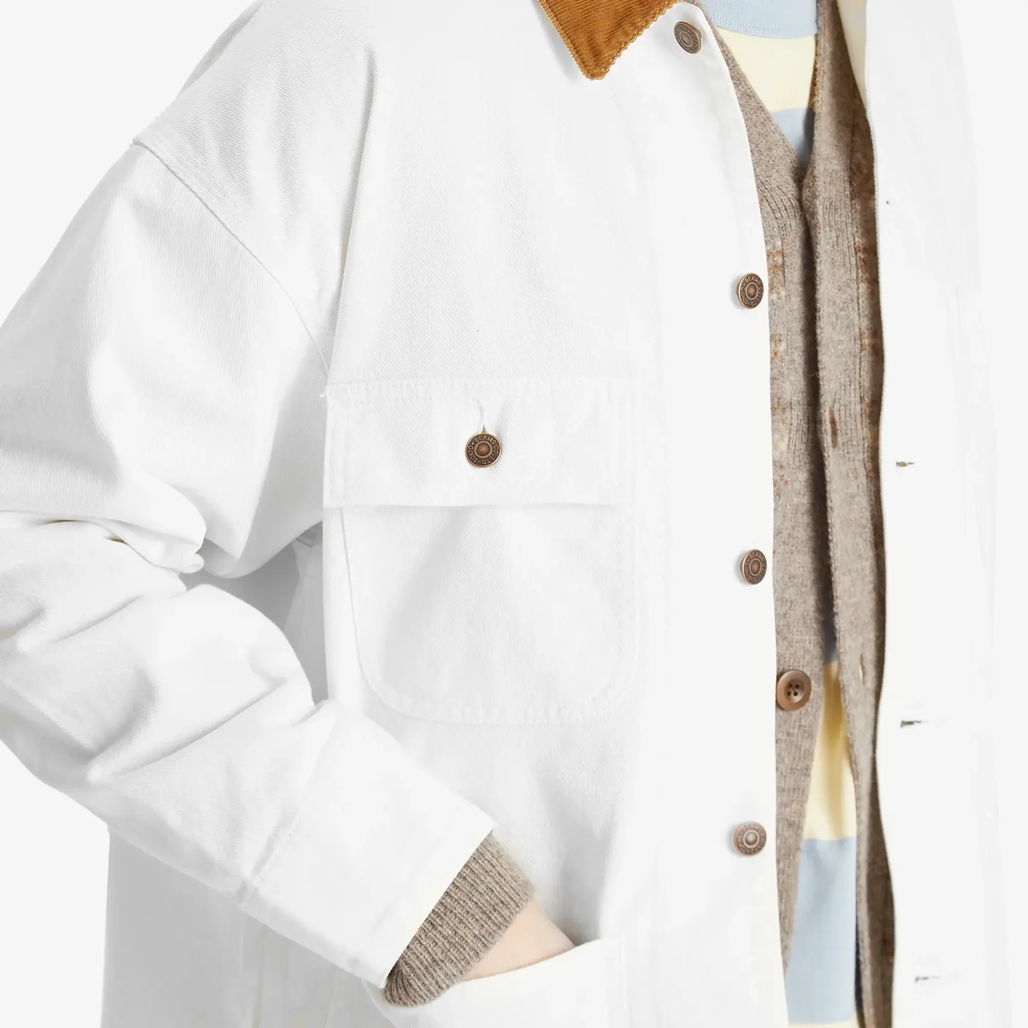 BEAMS Men's Denim Loose Coverall Jacket White