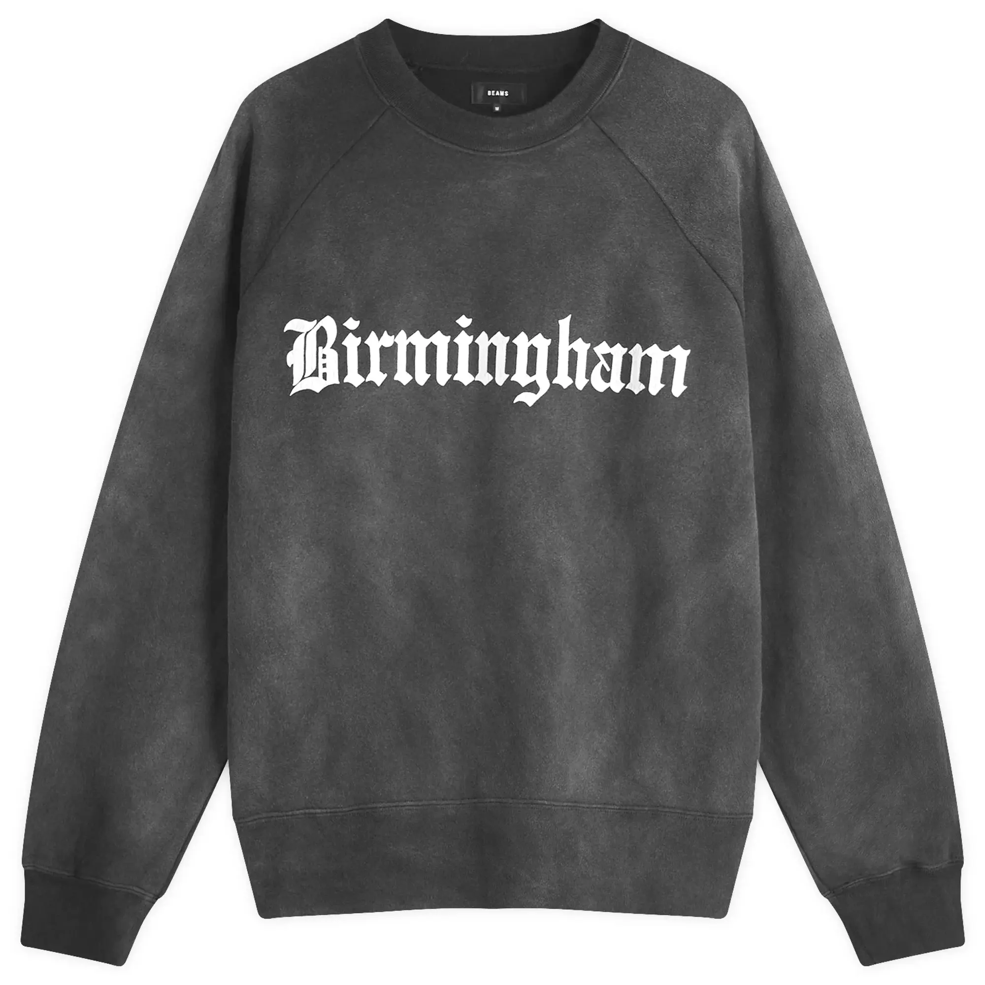 BEAMS Men's Faded Print Raglan Sweat Black