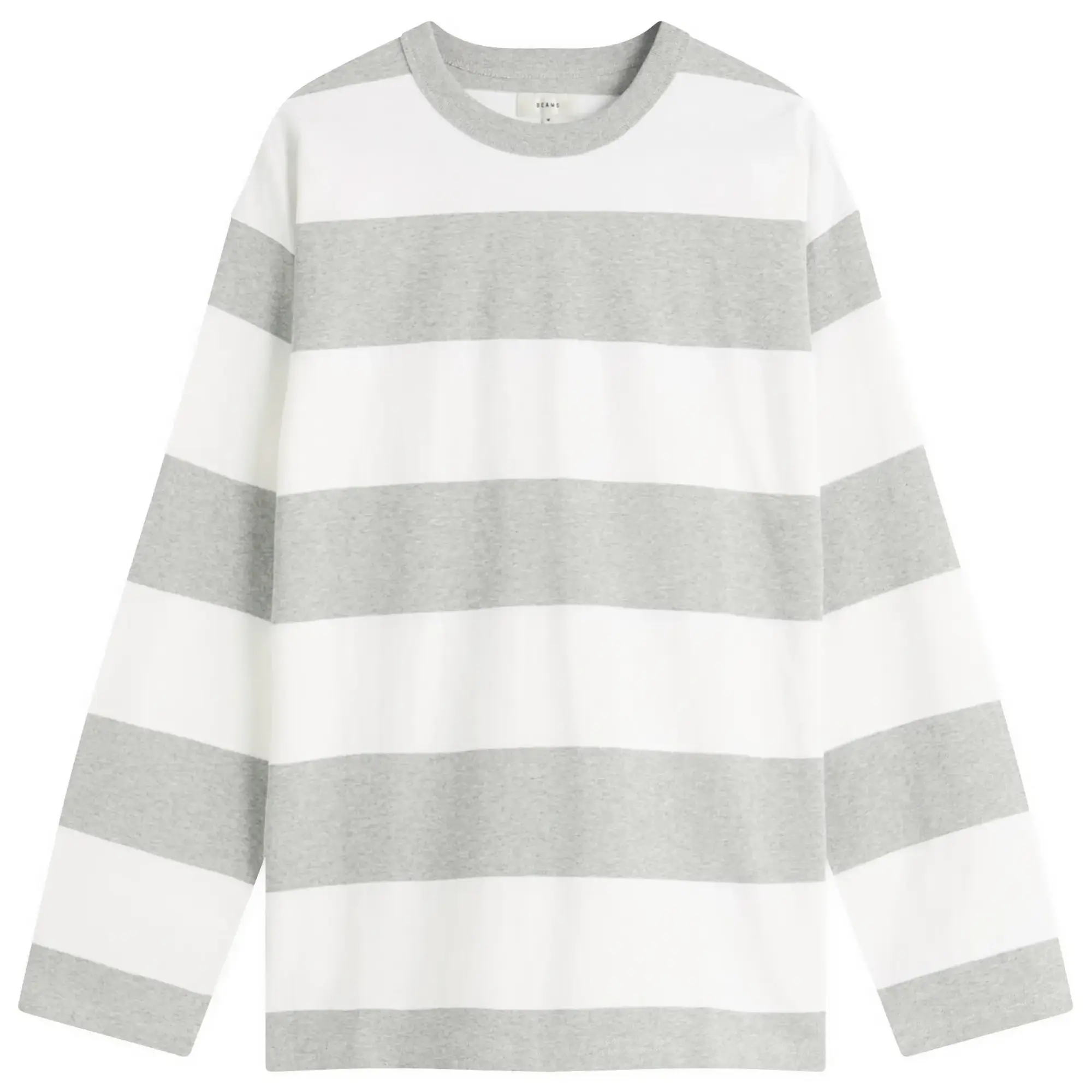 BEAMS Men's Block Stripe Long Sleeve T-Shirt Top Grey/White