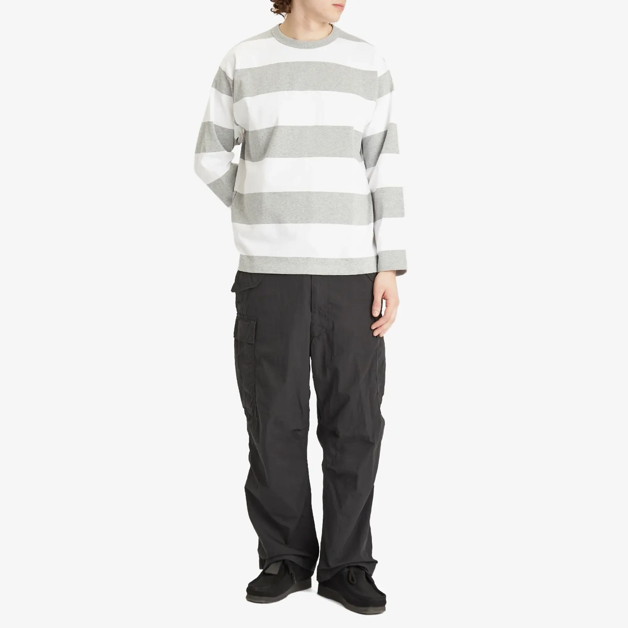 BEAMS Men's Block Stripe Long Sleeve T-Shirt Top Grey/White