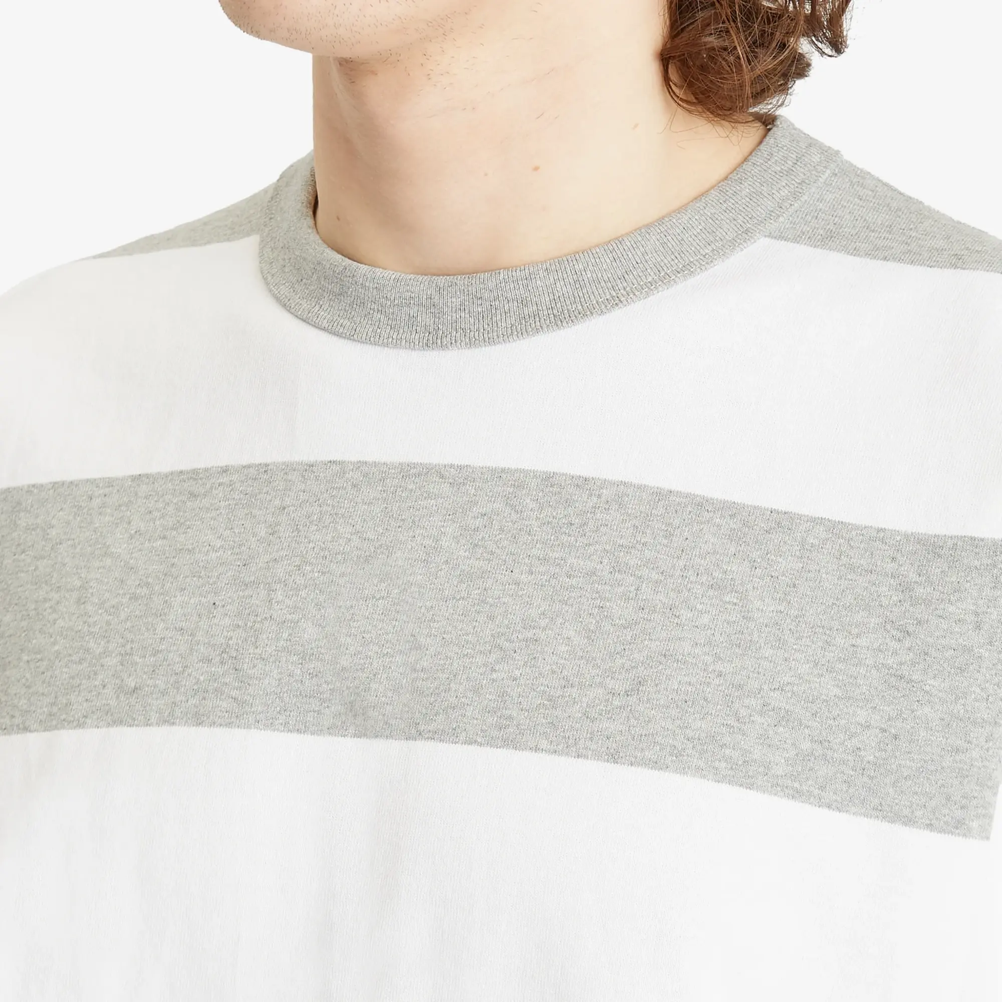 BEAMS Men's Block Stripe Long Sleeve T-Shirt Top Grey/White