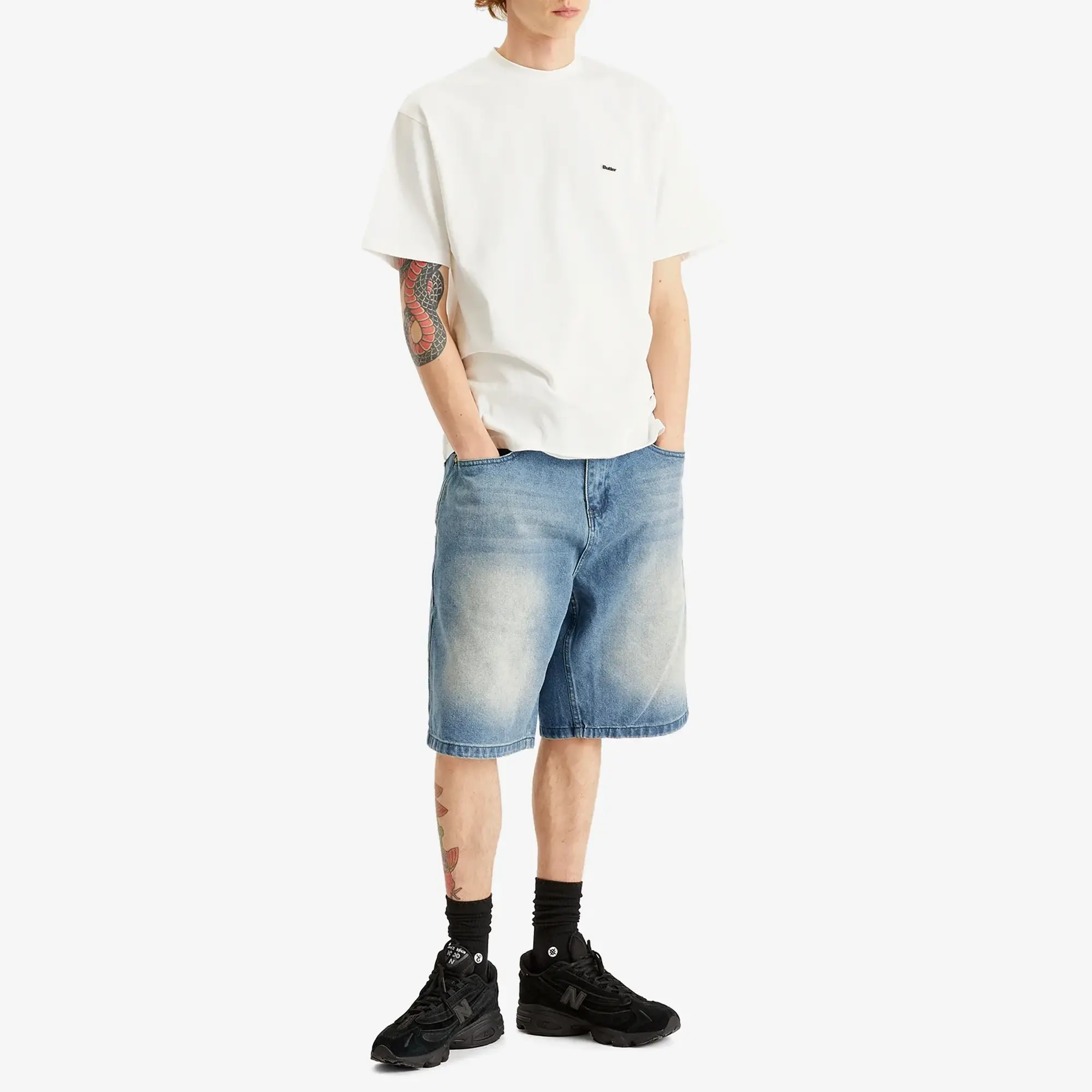Butter Goods Men's Warped Denim Shorts Washed Mid Blue