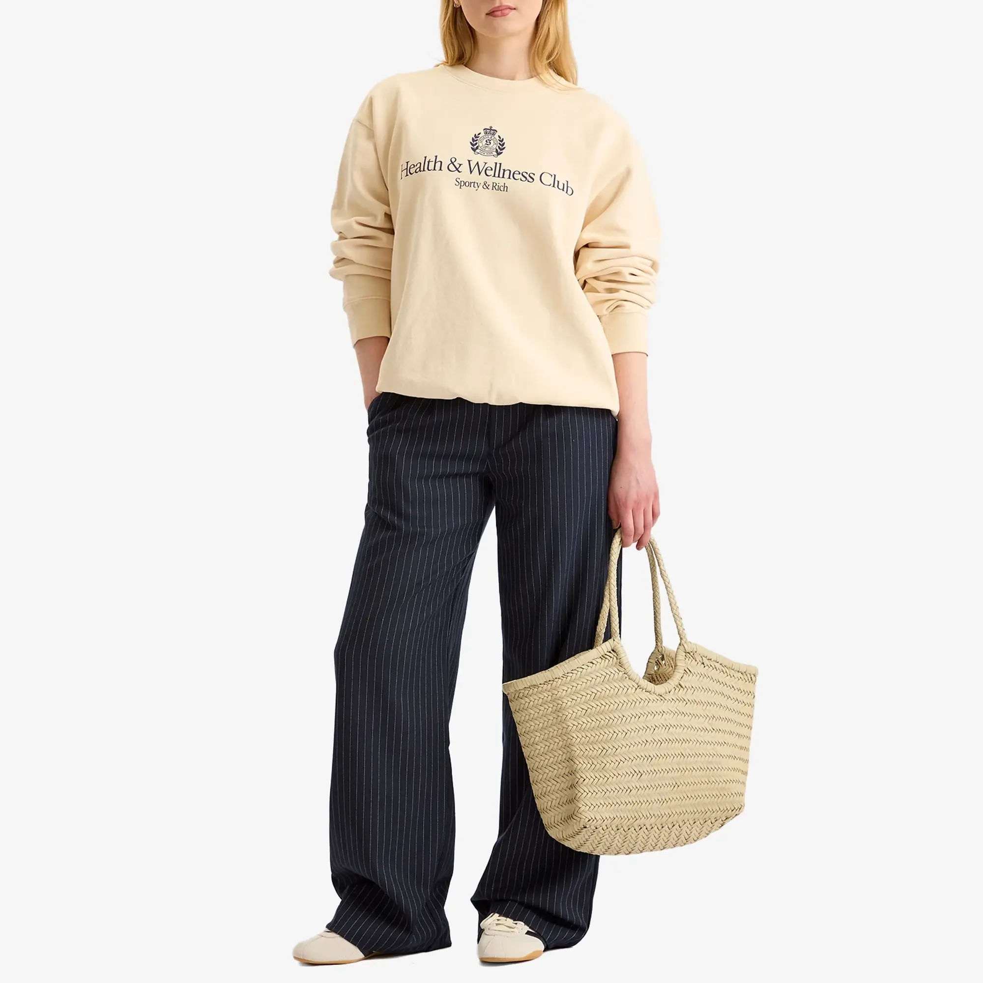 Sporty & Rich Women's H&W Crest Crew Sweatshirt Cream