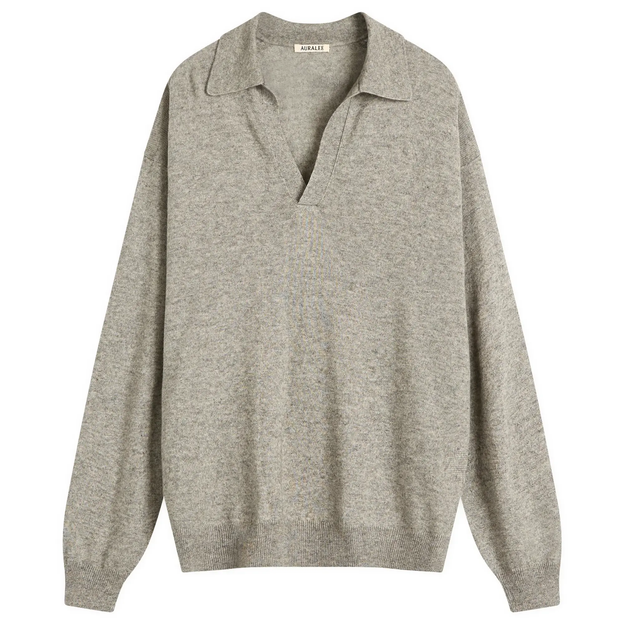 Auralee Men's Super Fine Cashmere Silk Knit Skipper Polo Top Grey