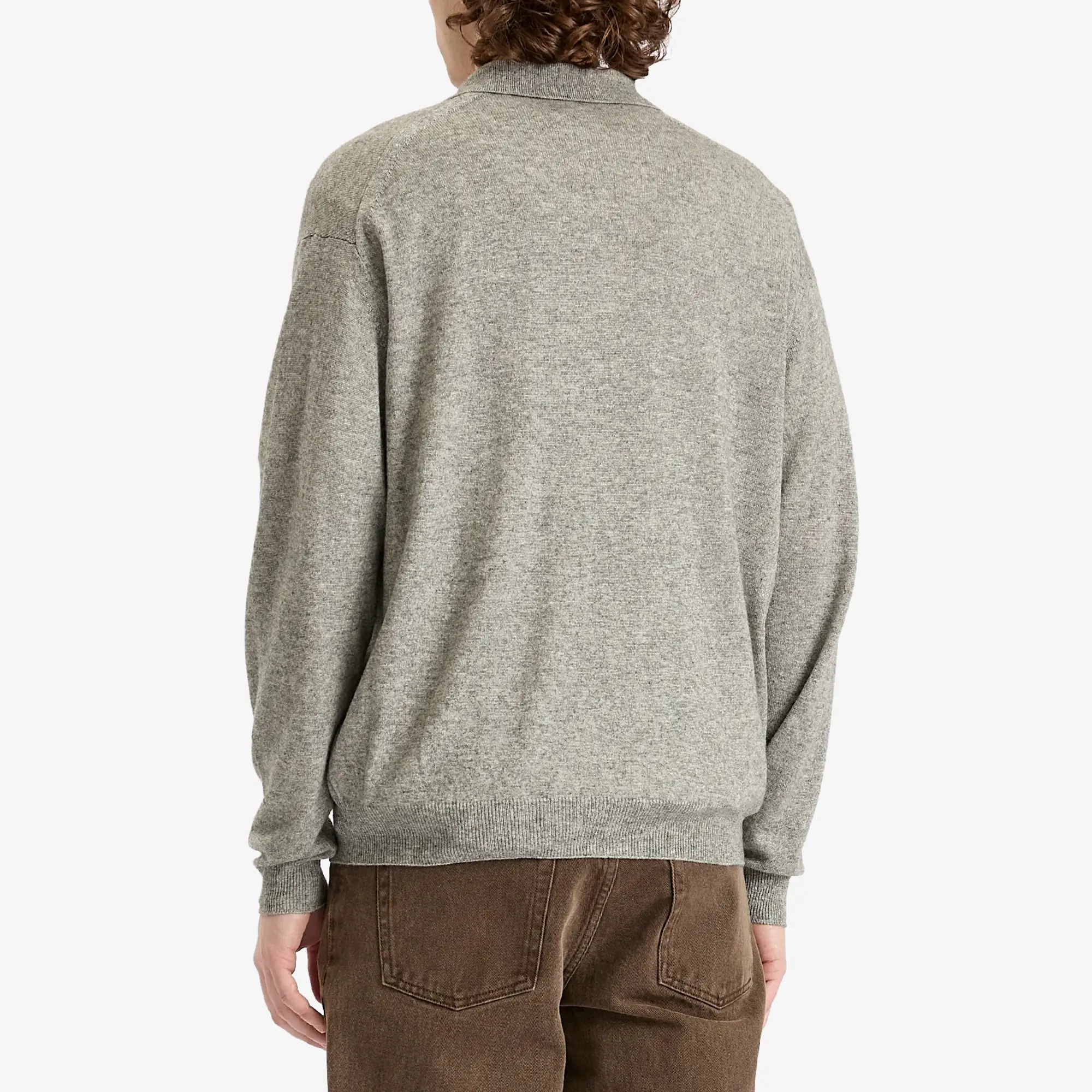 Auralee Men's Super Fine Cashmere Silk Knit Skipper Polo Top Grey