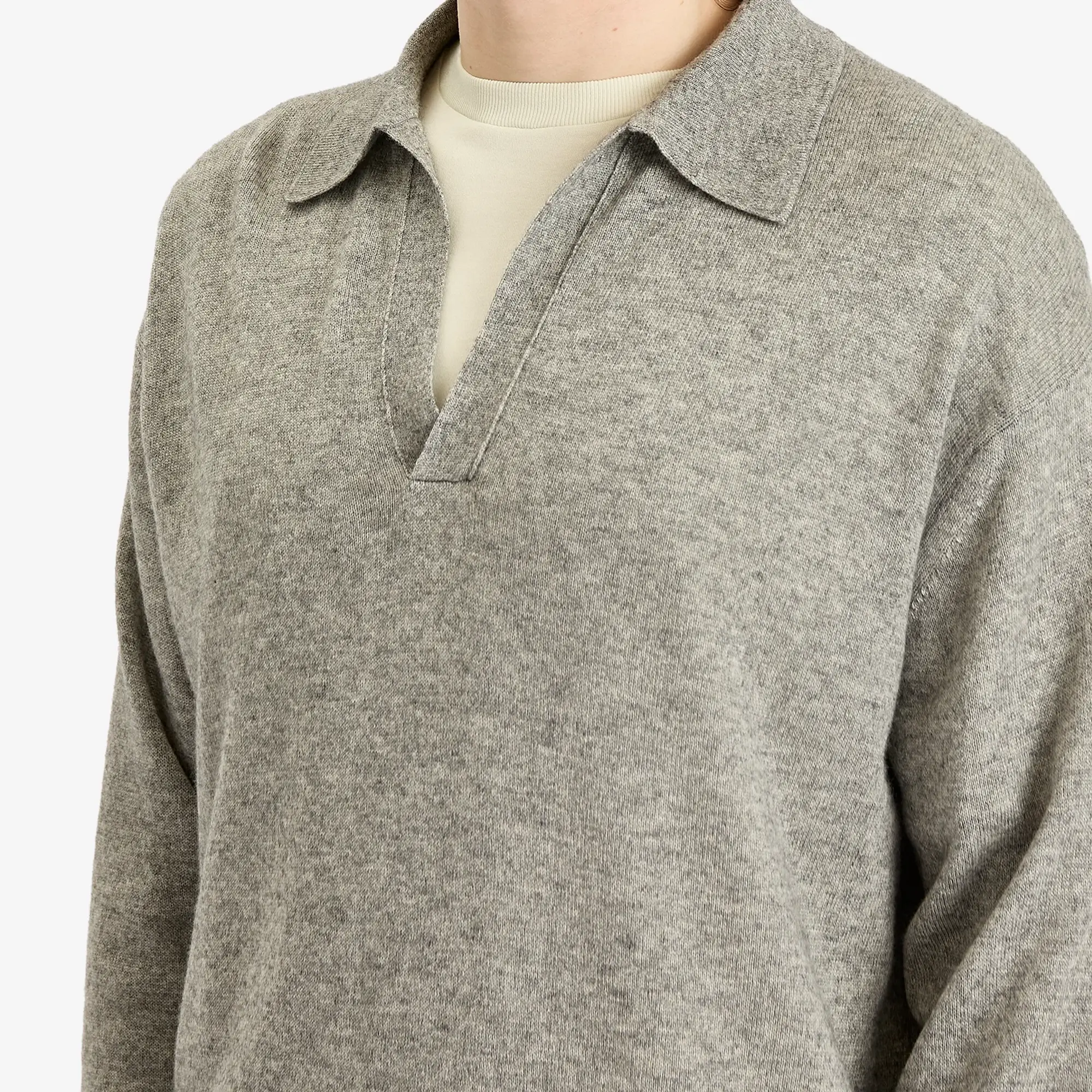 Auralee Men's Super Fine Cashmere Silk Knit Skipper Polo Top Grey
