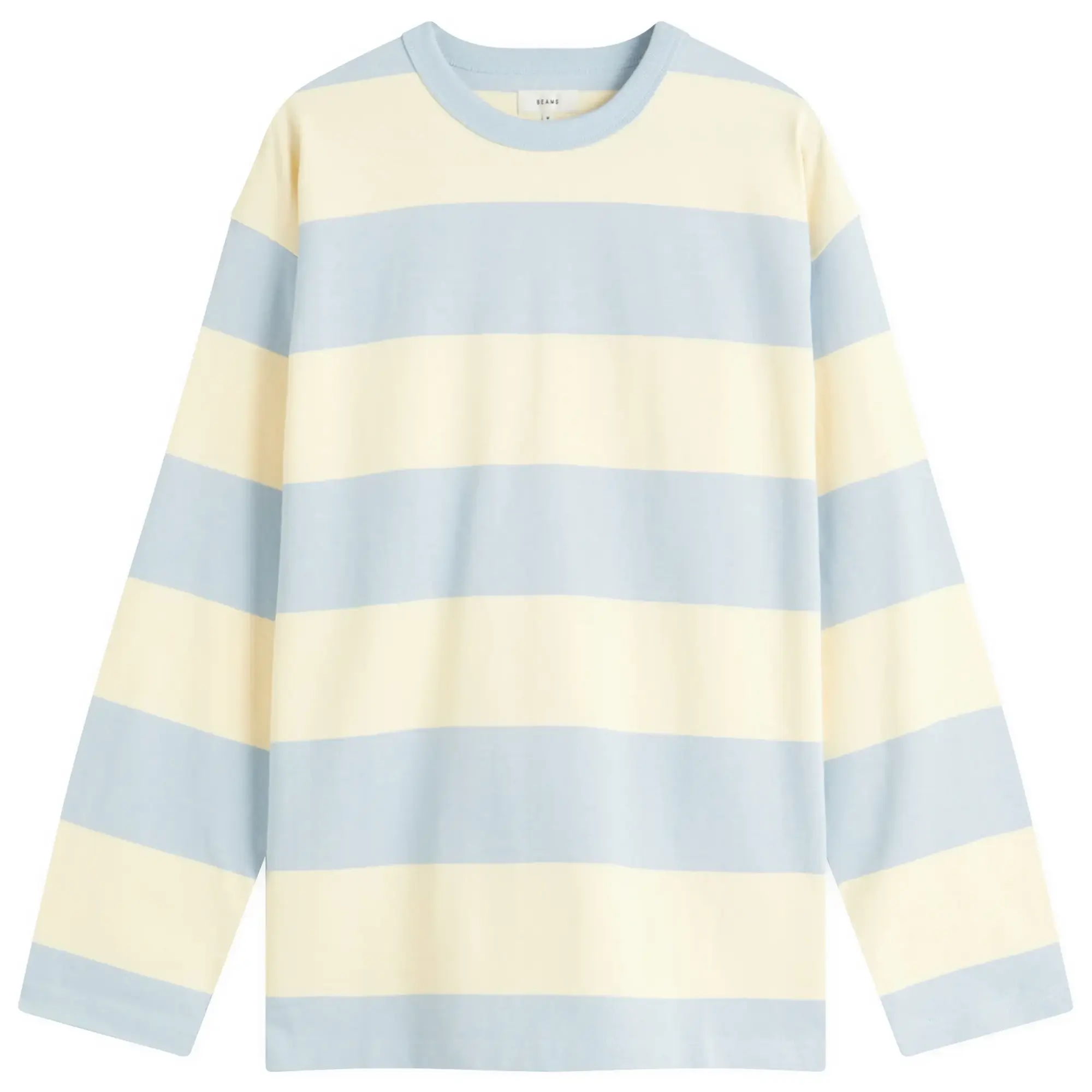 BEAMS Men's Block Stripe Long Sleeve T-Shirt Sax/Natural