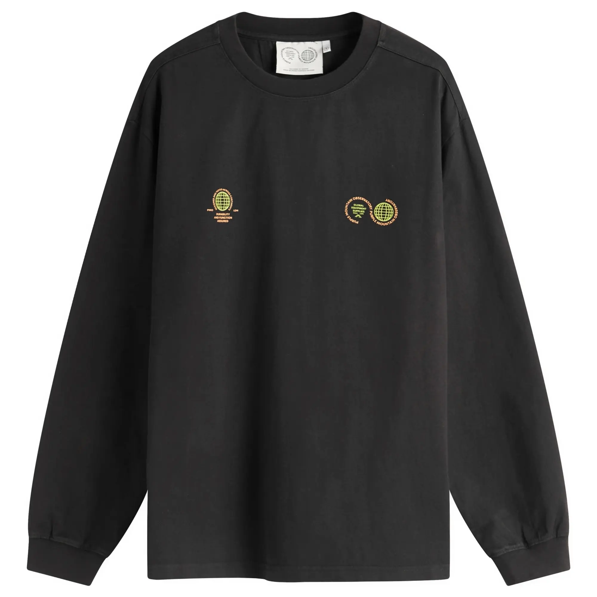 Purple Mountain Observatory Men's Globe Long Sleeve T-Shirt Black/Yellow