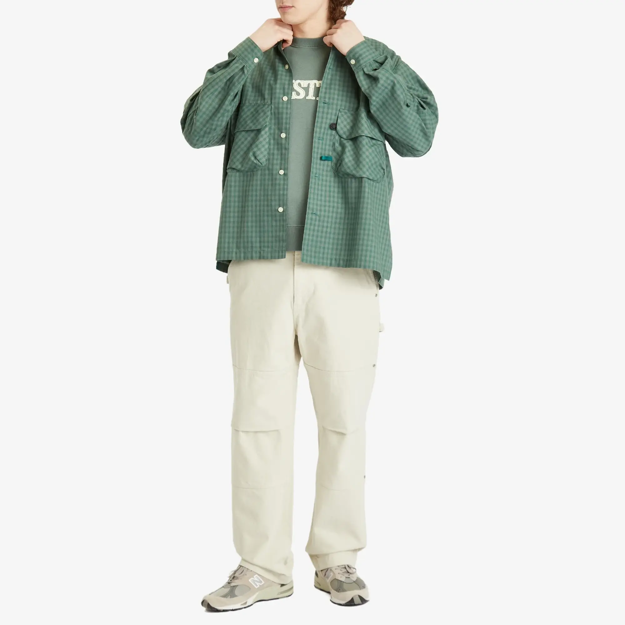 BEAMS Men's Print Short Sleeve Sweat Green
