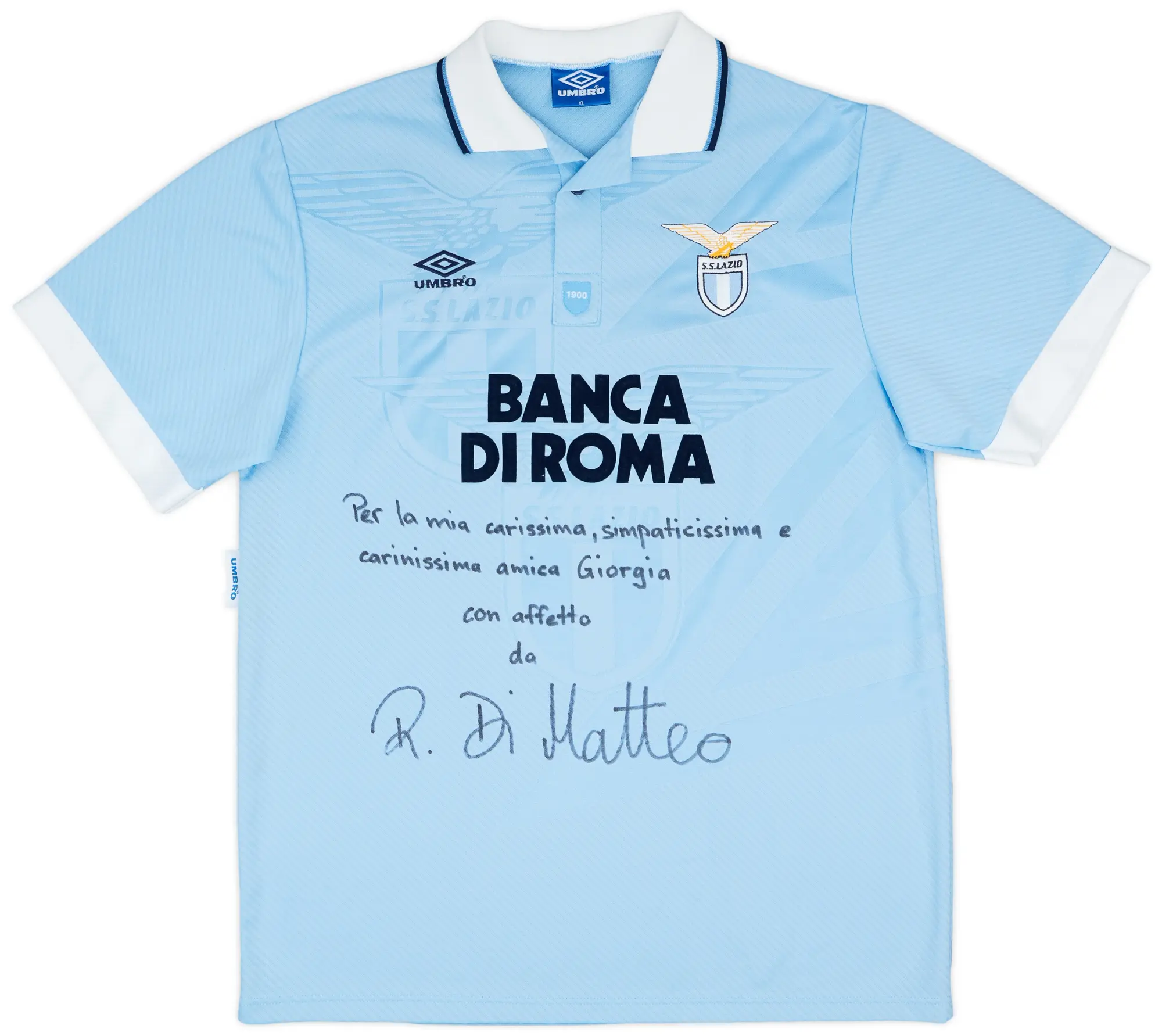 Umbro 1994-95 Lazio Match Issue Signed Home Shirt #4 (Di Matteo)