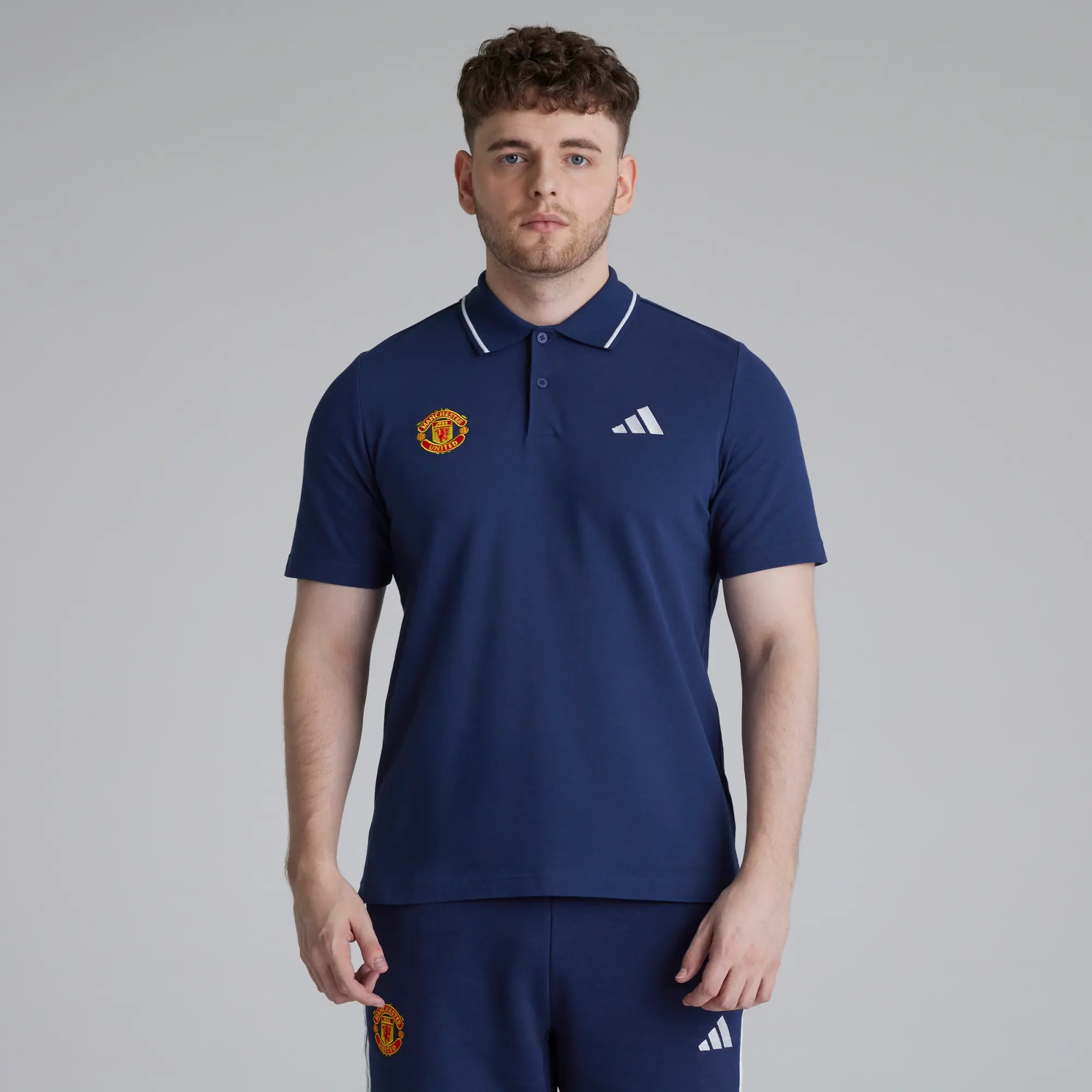 Manchester United x adidas Essentials Pique Polo Shirt Blue