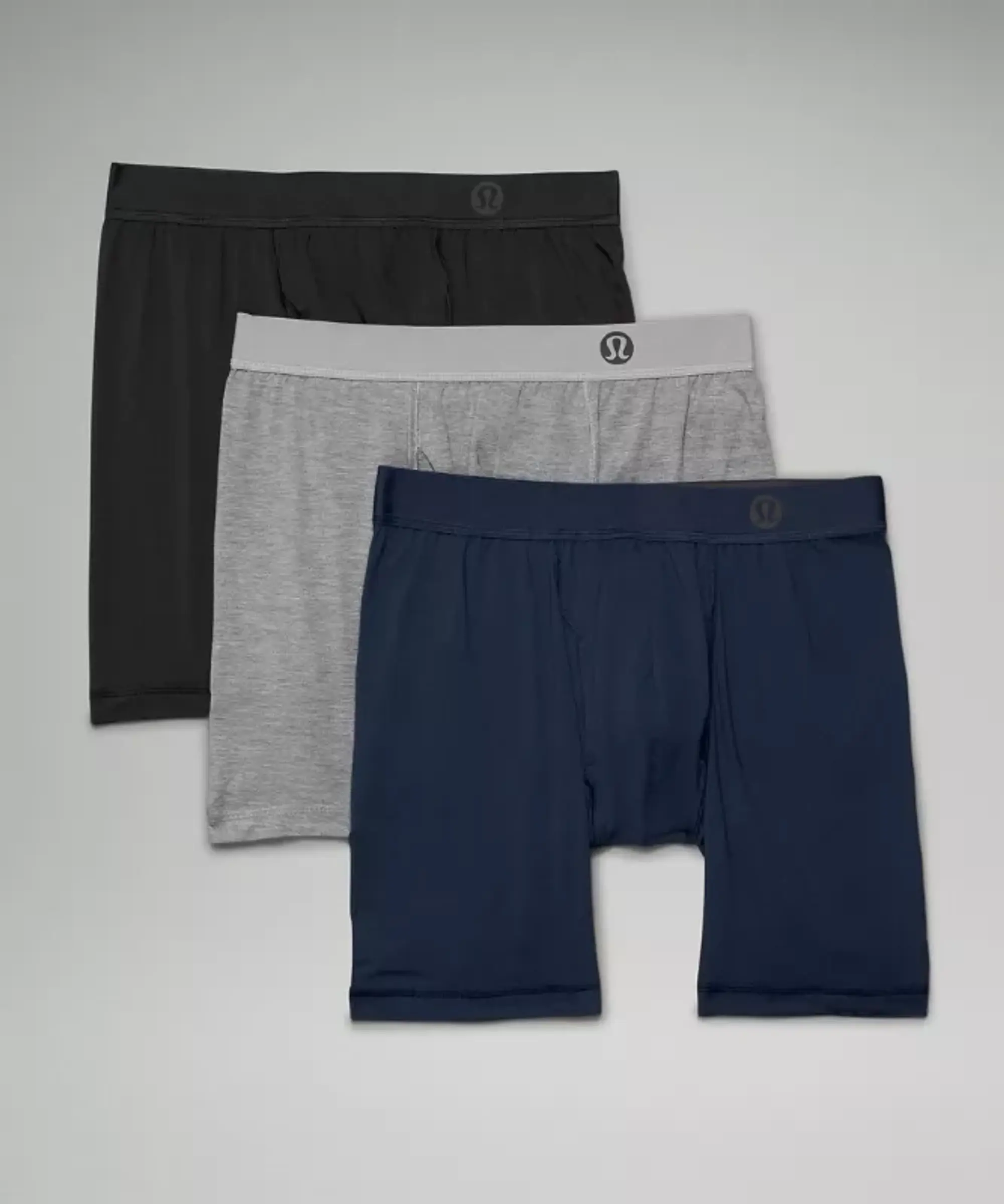 lululemon IE lululemon – Men's Always In Motion Long Boxer Briefs with Fly 3 Pack – 7 – Color Black/Grey/Blue – Size 2XL