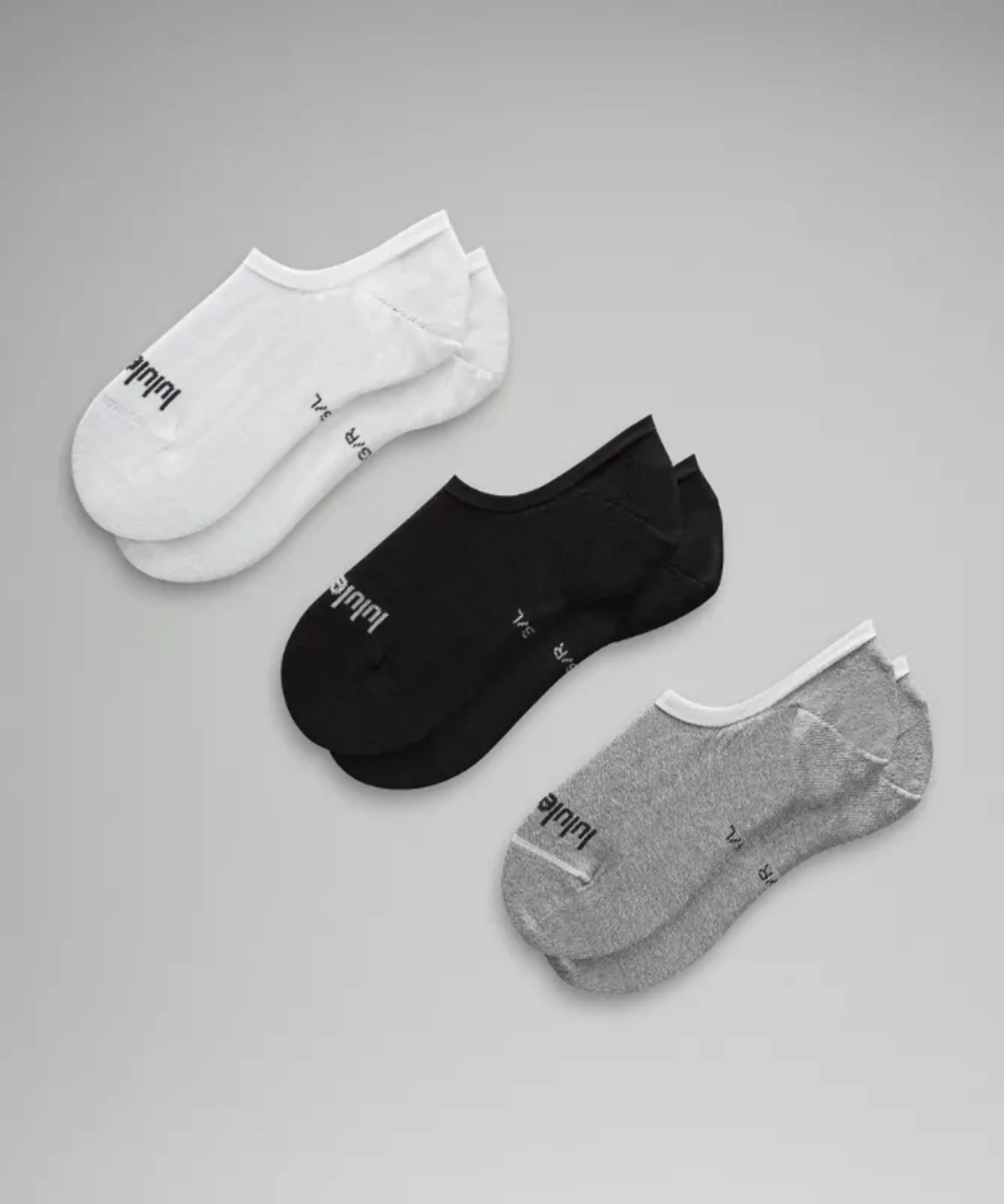 lululemon IE lululemon – Men's Daily Stride Comfort No-Show Socks 3 Pack – Color White/Grey/Black – Size XL