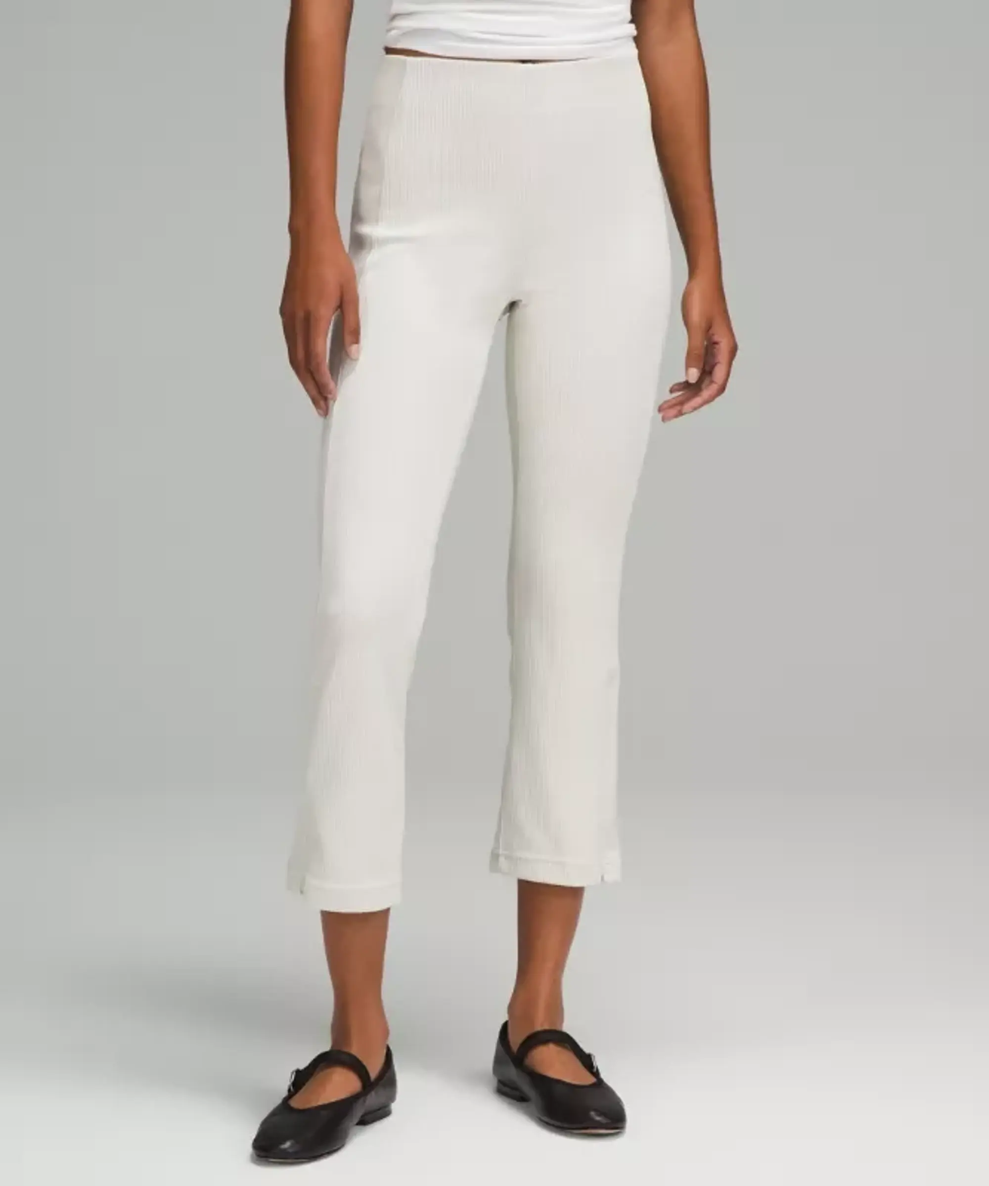 lululemon IE lululemon – Women's Ribbed Softstreme Zip-Leg High-Rise Cropped Pants – 25 – Color White – Size 14