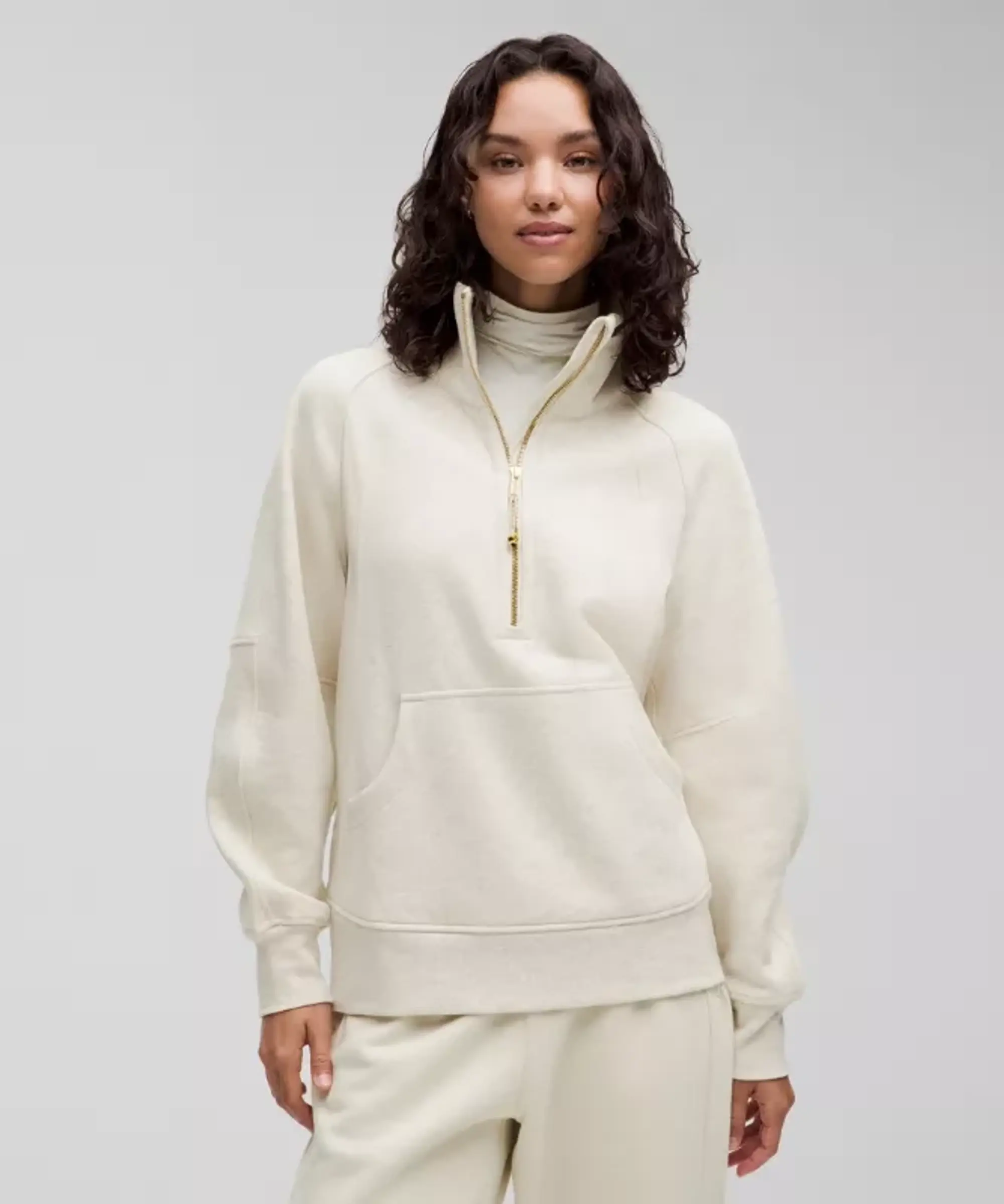 lululemon IE lululemon – Women's Scuba Oversized Funnel-Neck Half Zip Sweatshirt Long – Color Gold/White – Size XL/2XL