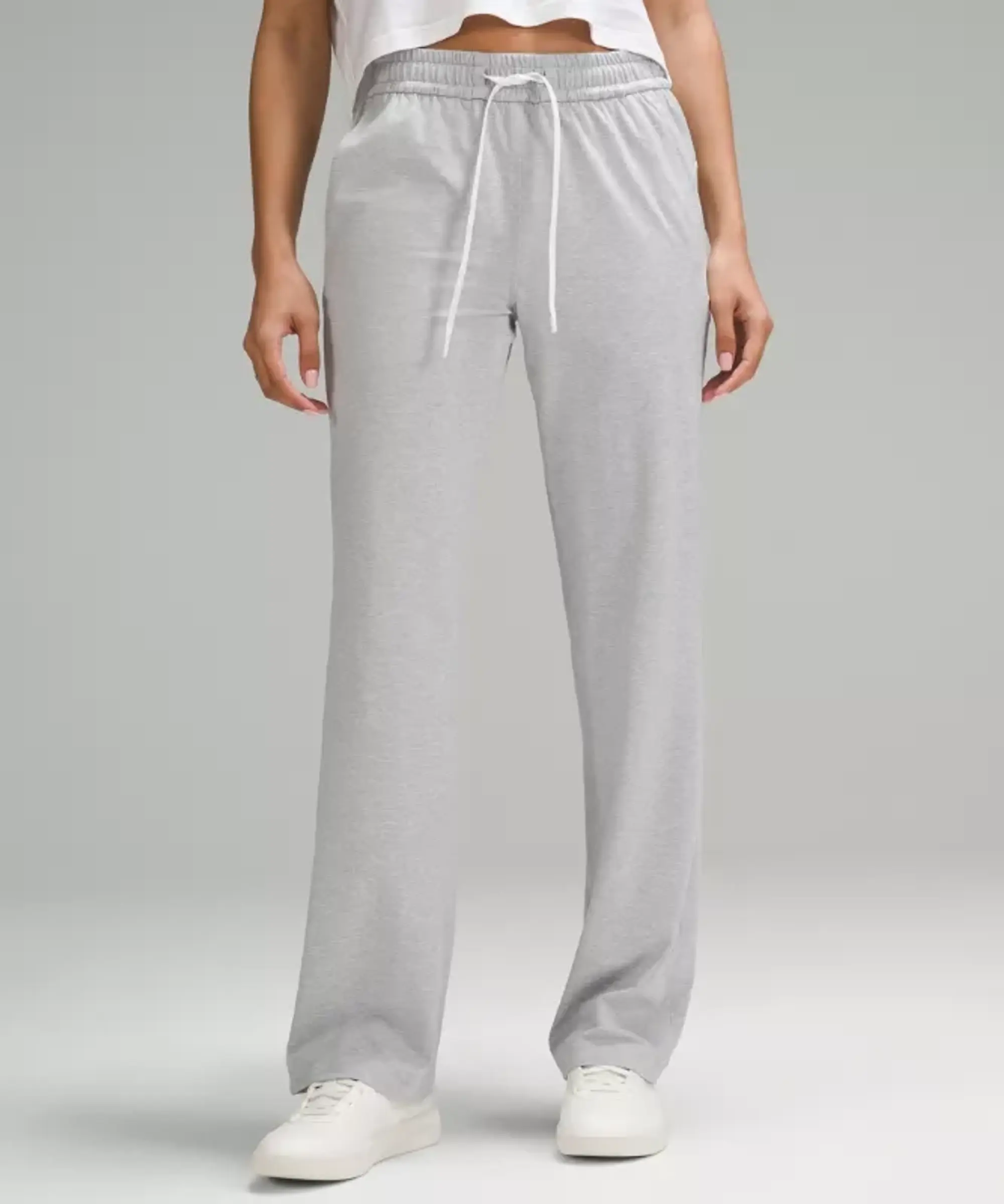 lululemon IE lululemon – Women's Soft Jersey Straight-Leg Mid-Rise Pants Regular – Color Light Grey/Grey – Size 4