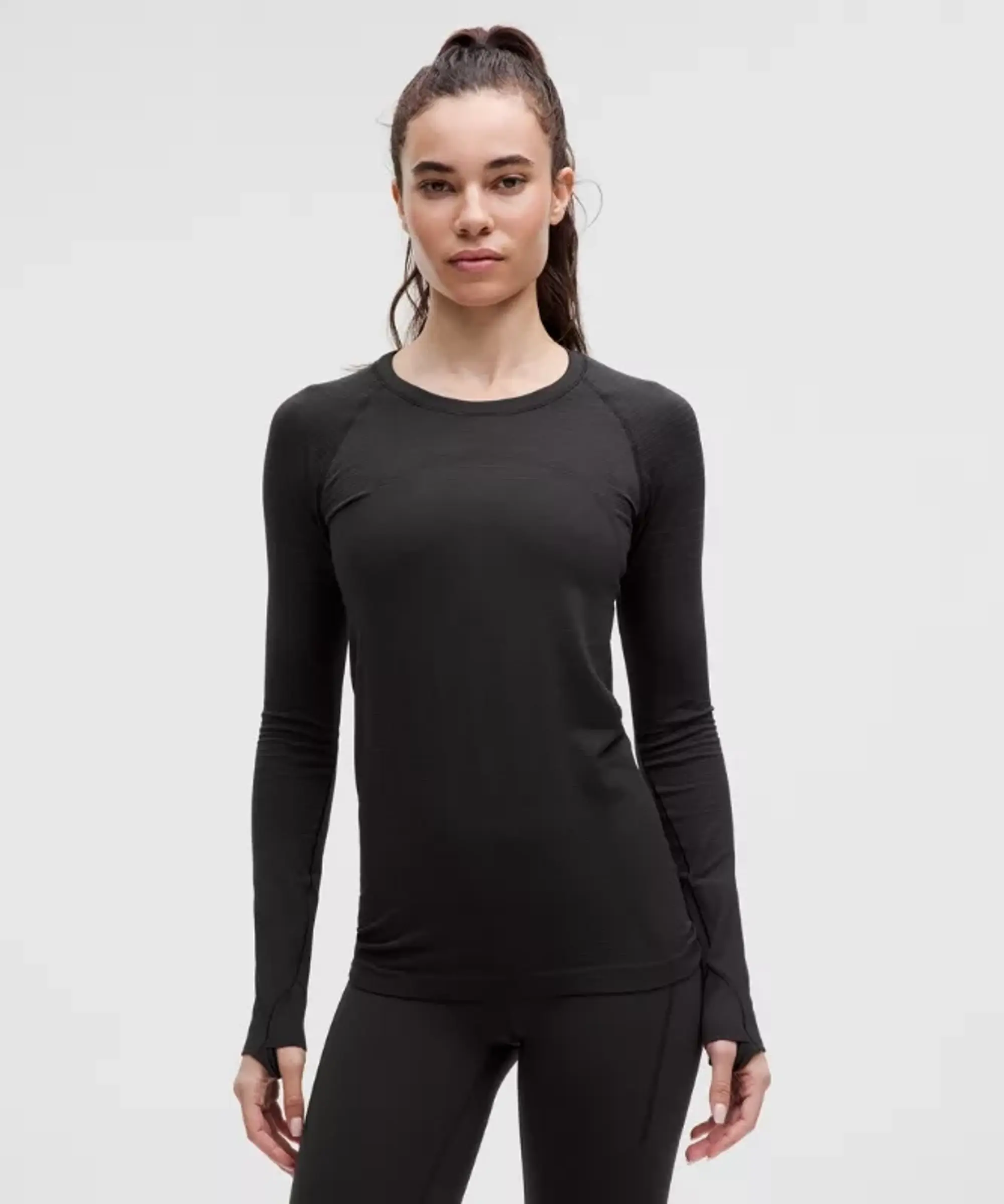 lululemon IE lululemon – Women's Swiftly Tech Long-Sleeve Shirt 2.0 Hip Length Glow Stripe – Color Black – Size 8