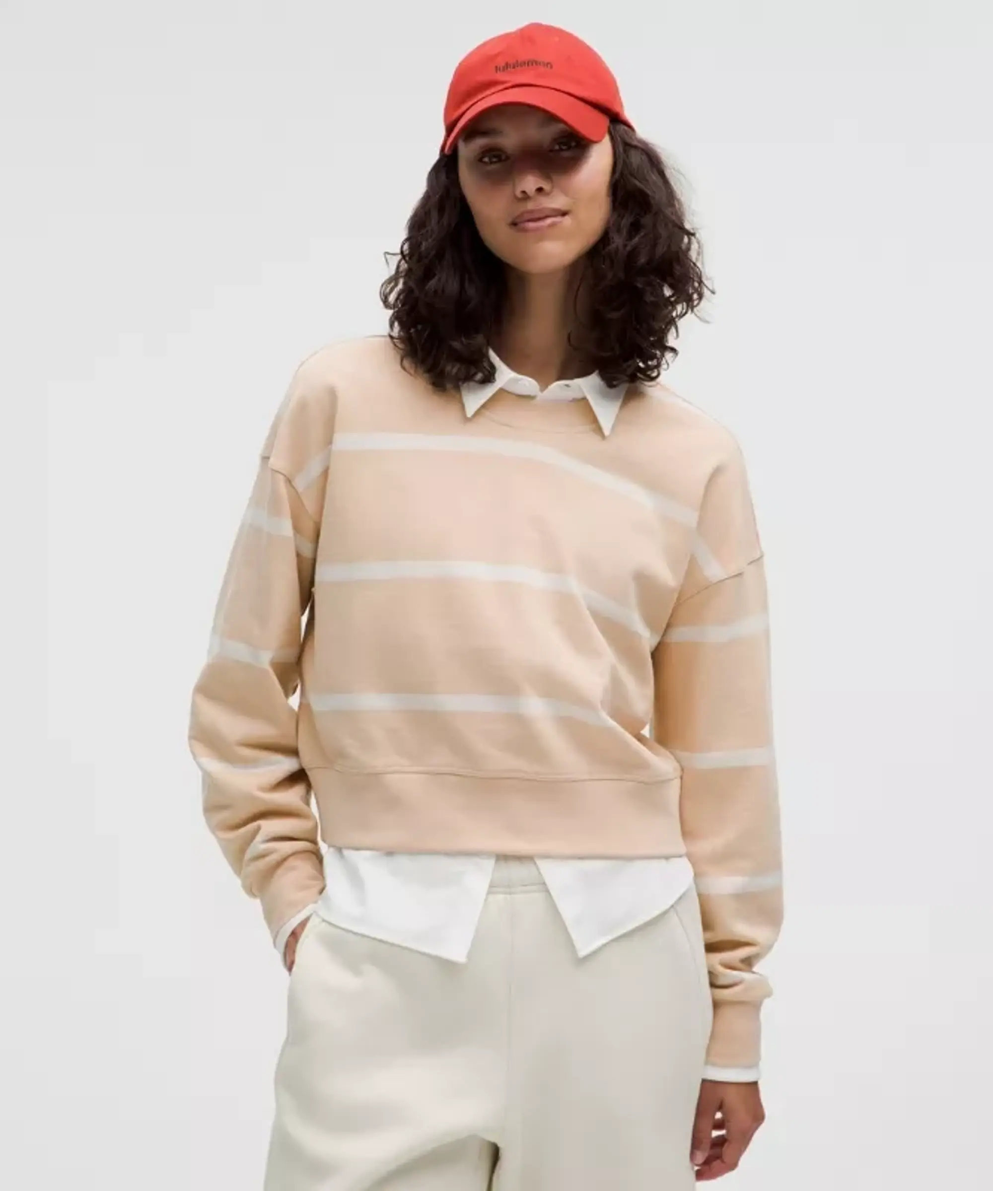 lululemon IE lululemon – Women's Perfectly Oversized Cropped Crew Sweatshirt Stripe – Color White – Size 8
