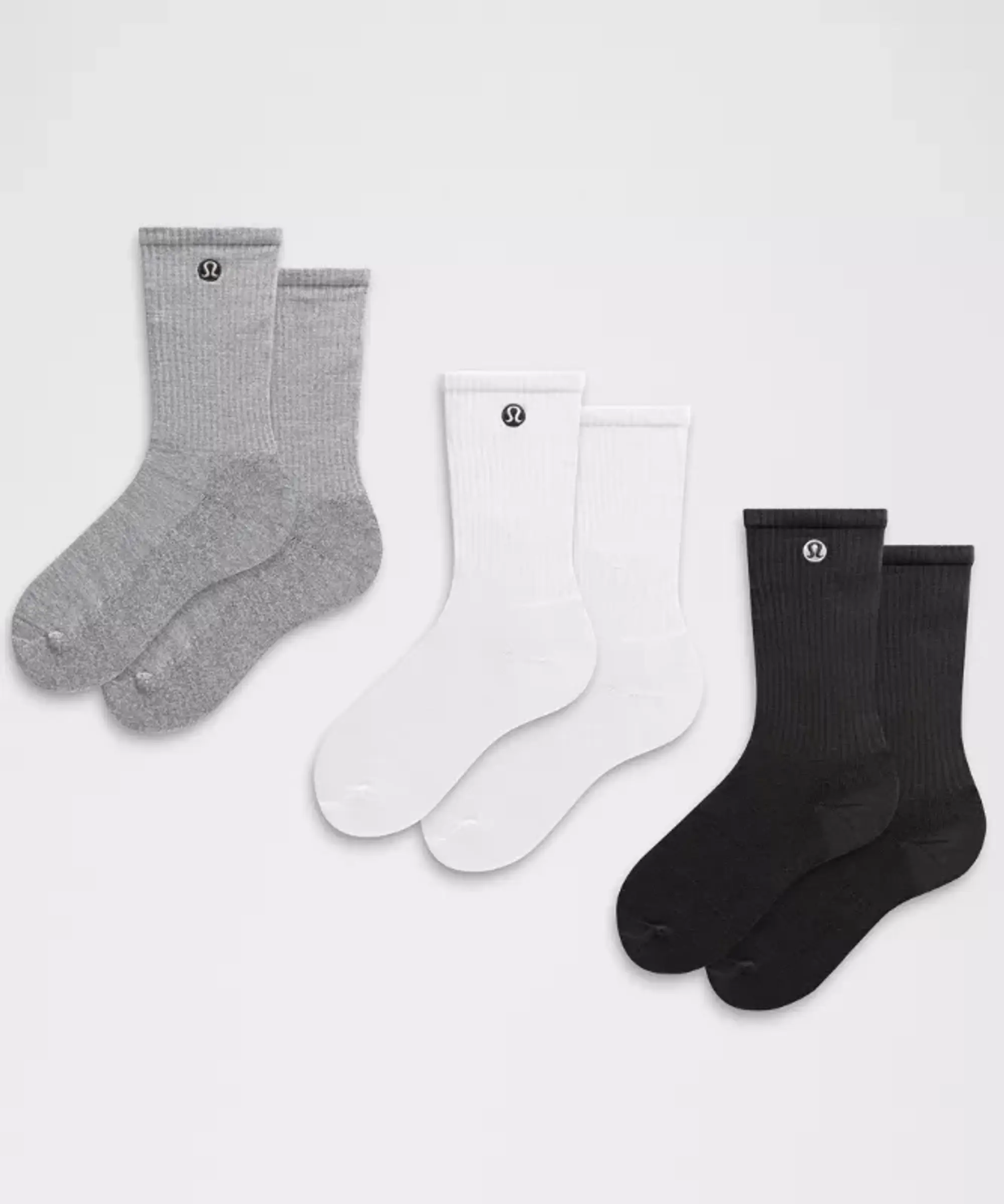 lululemon IE lululemon – Men's Unisex Daily Essential Crew Socks 3 Pack – Color White/Light Grey/Black – Size XL