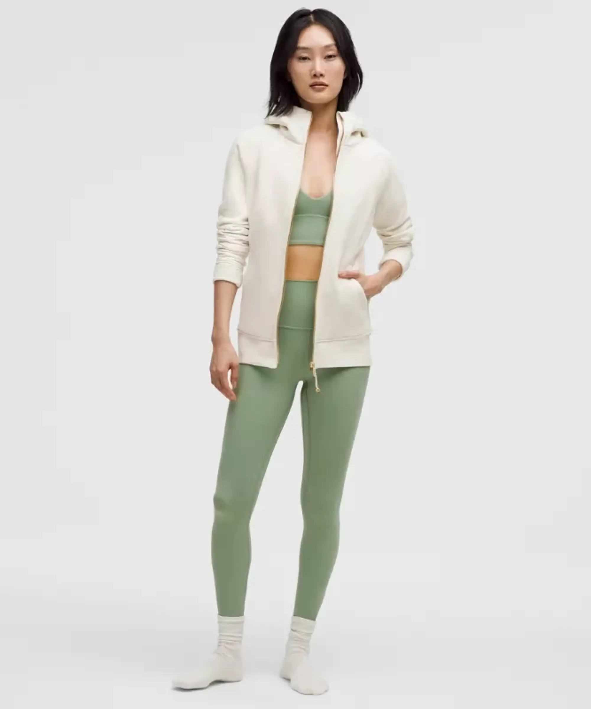 lululemon IE lululemon – Women's Scuba Full-Zip Hoodie – Color Gold/Khaki/White – Size 6