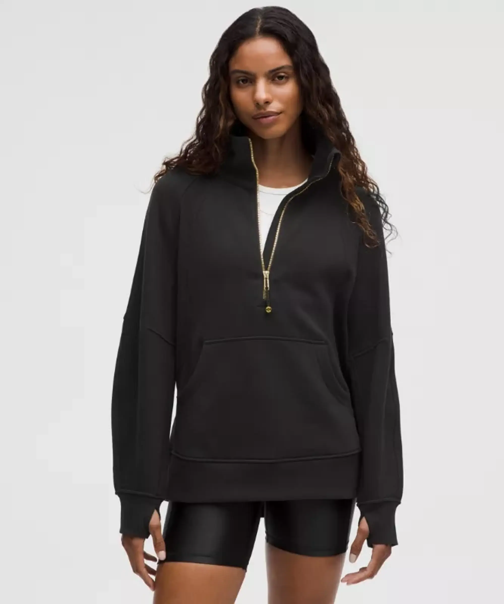 lululemon IE lululemon – Women's Scuba Oversized Funnel-Neck Half Zip Sweatshirt Long – Color Black/Gold – Size XS/S