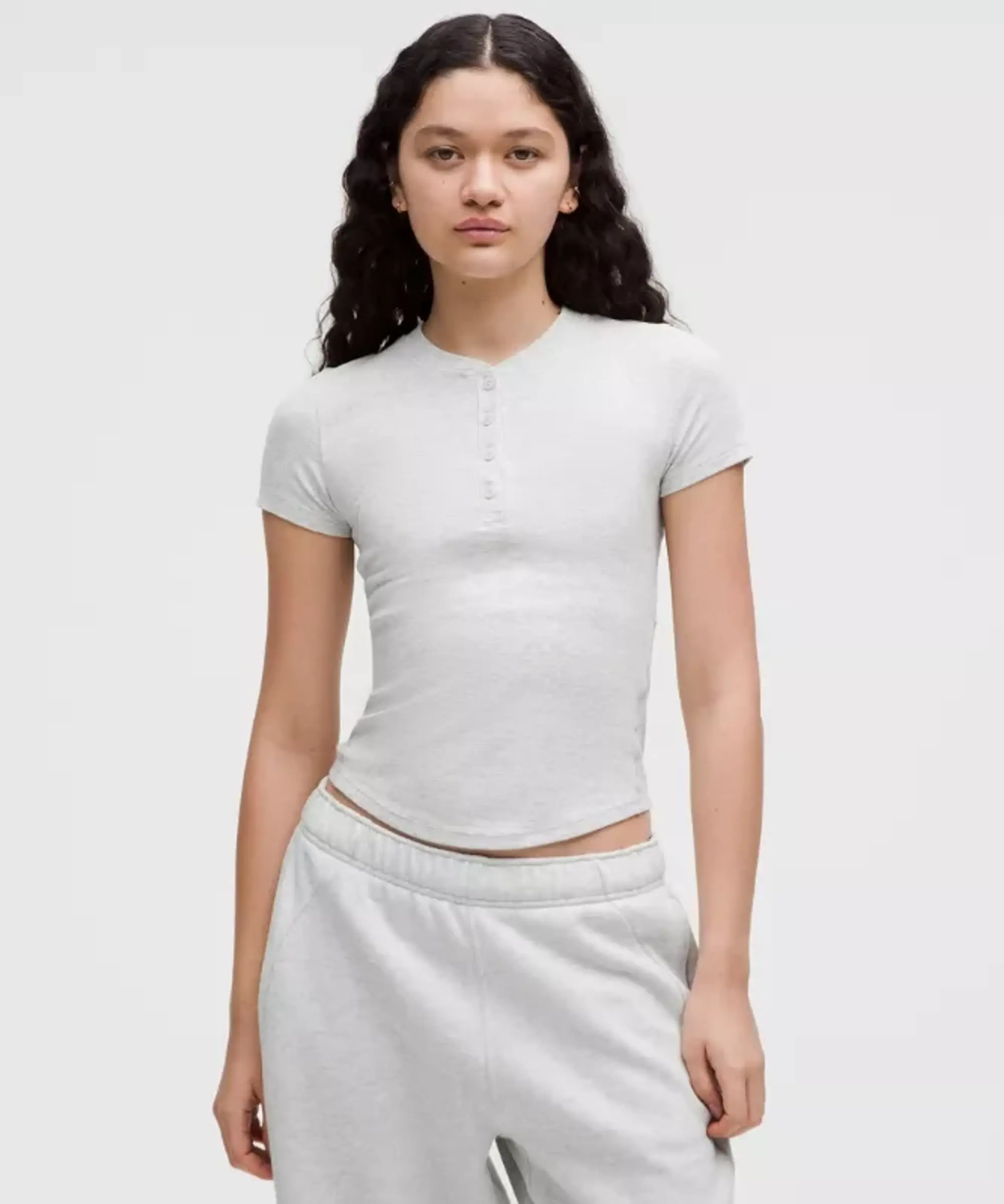 lululemon IE lululemon – Women's Hold Tight Short-Sleeve Henley Top – Color Light Grey/Grey – Size 8