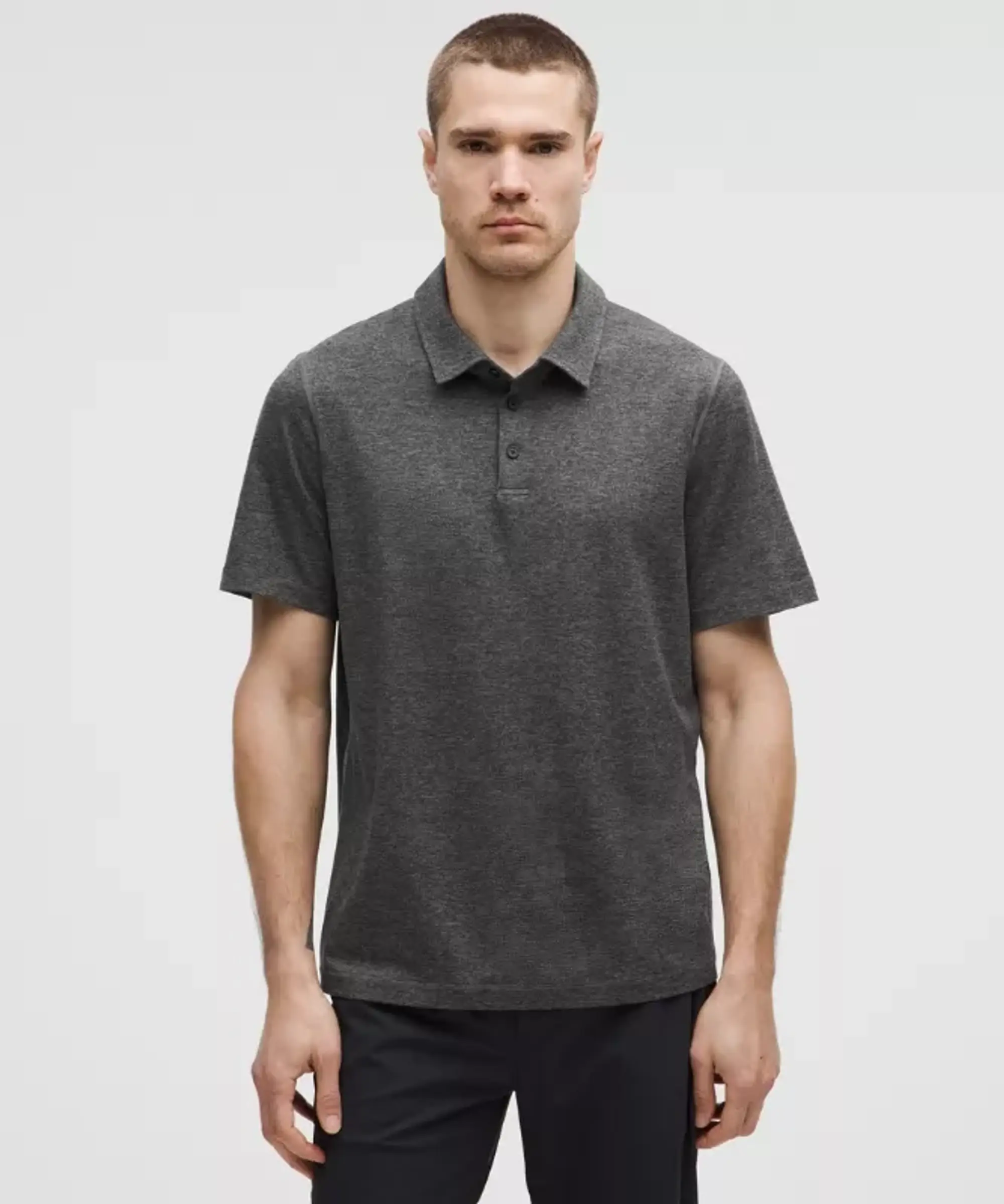 lululemon IE lululemon – Men's Soft Jersey Short-Sleeve Polo Shirt – Color Black/Grey – Size 2XL