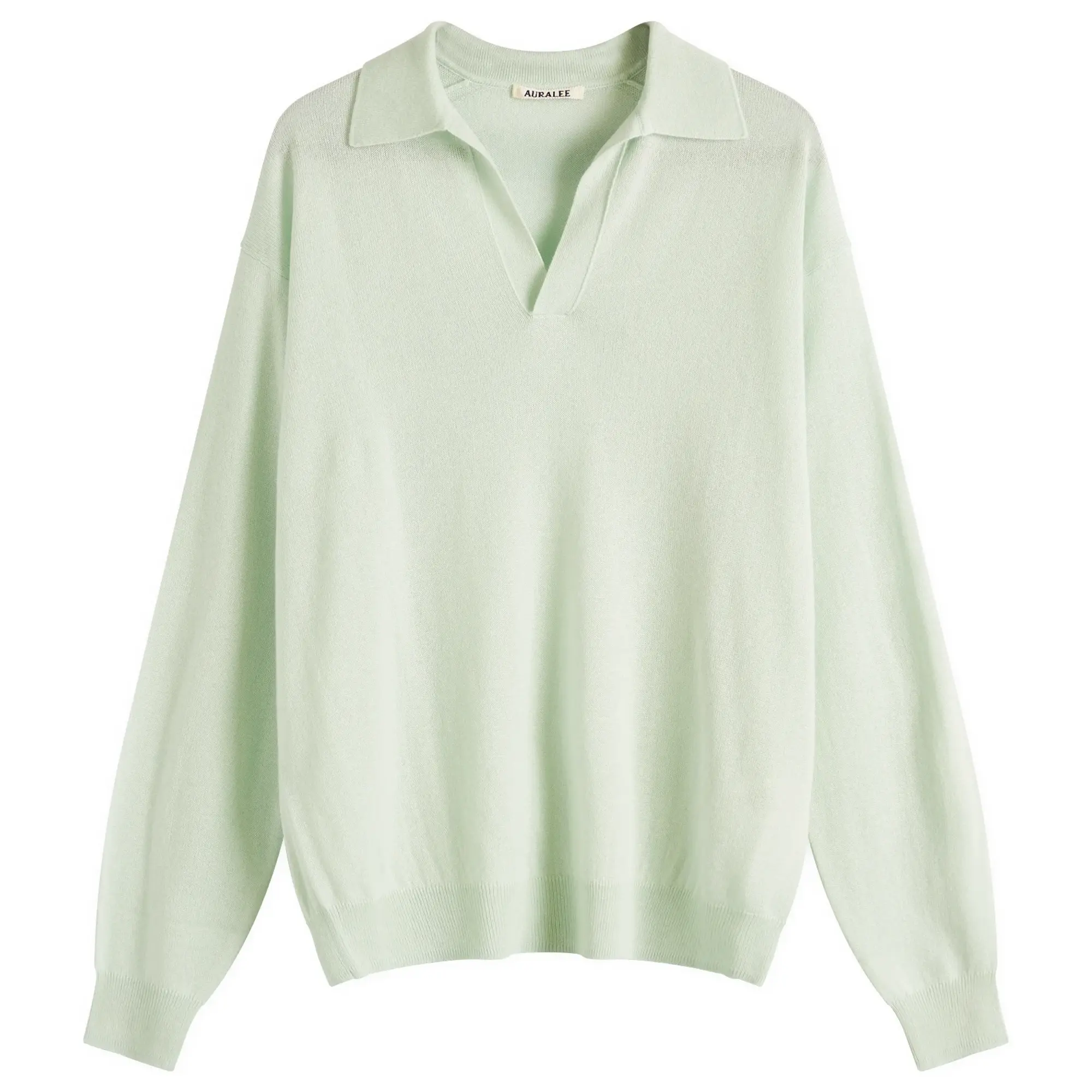 Auralee Women's Cashmere Silk Knit Skipper Polo White Green