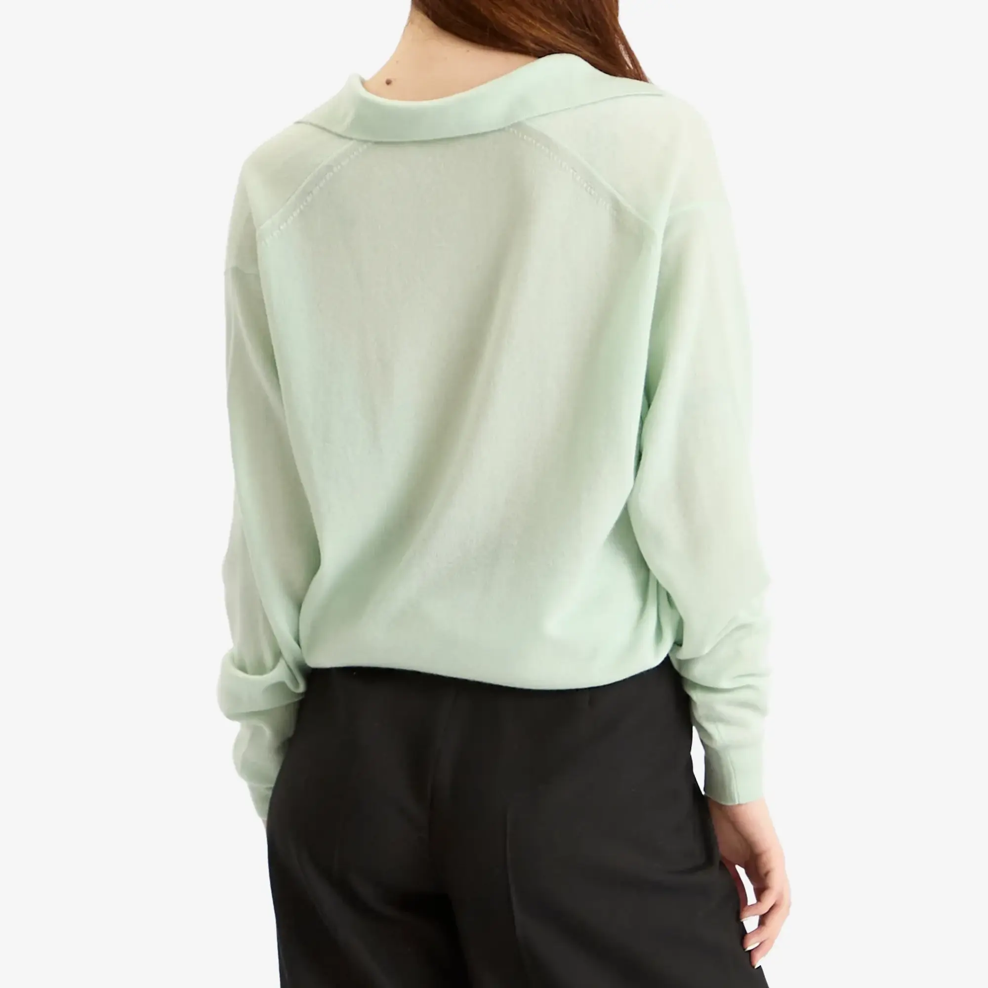 Auralee Women's Cashmere Silk Knit Skipper Polo White Green
